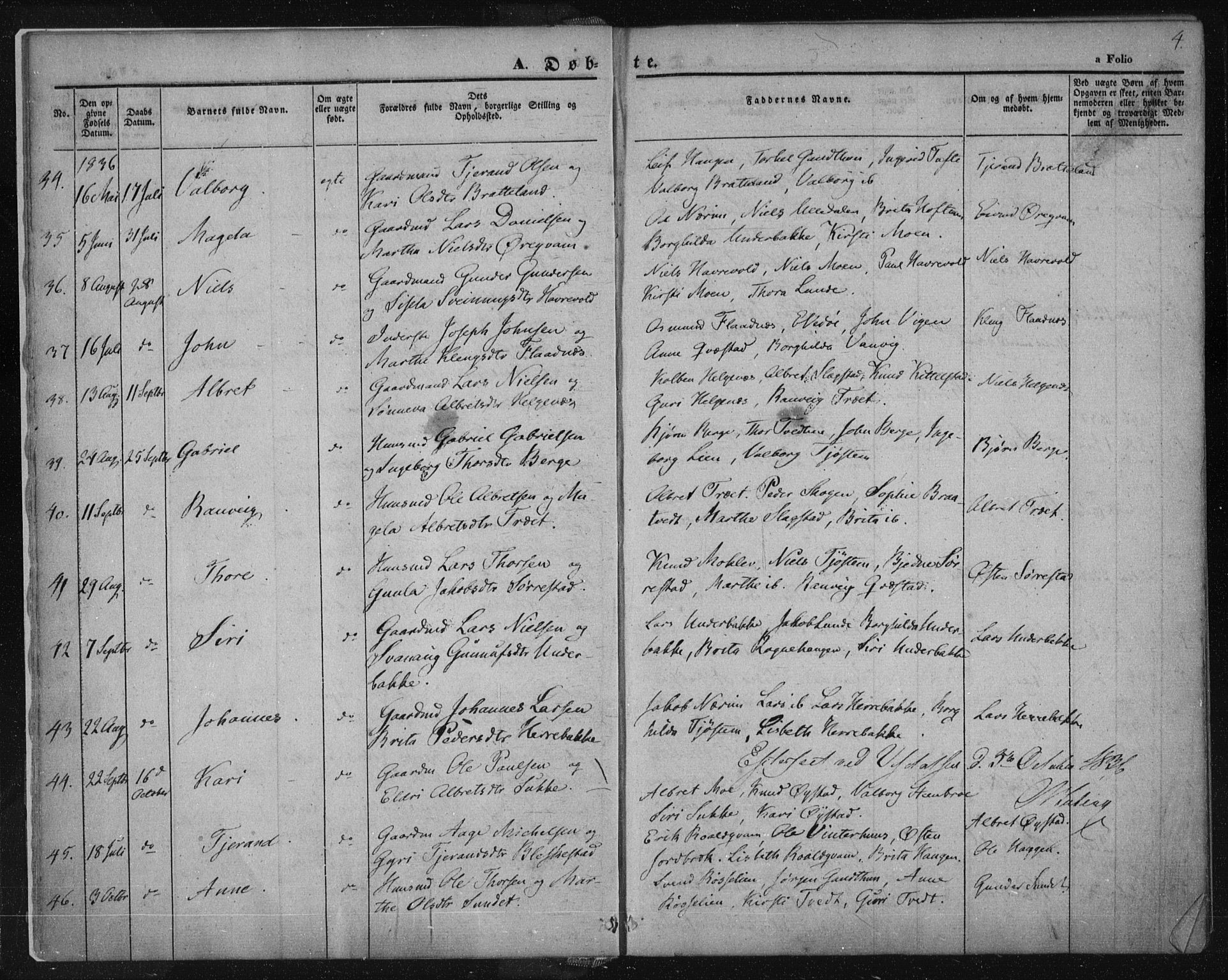 Suldal sokneprestkontor, SAST/A-101845/01/IV/L0008: Parish register (official) no. A 8, 1836-1853, p. 4