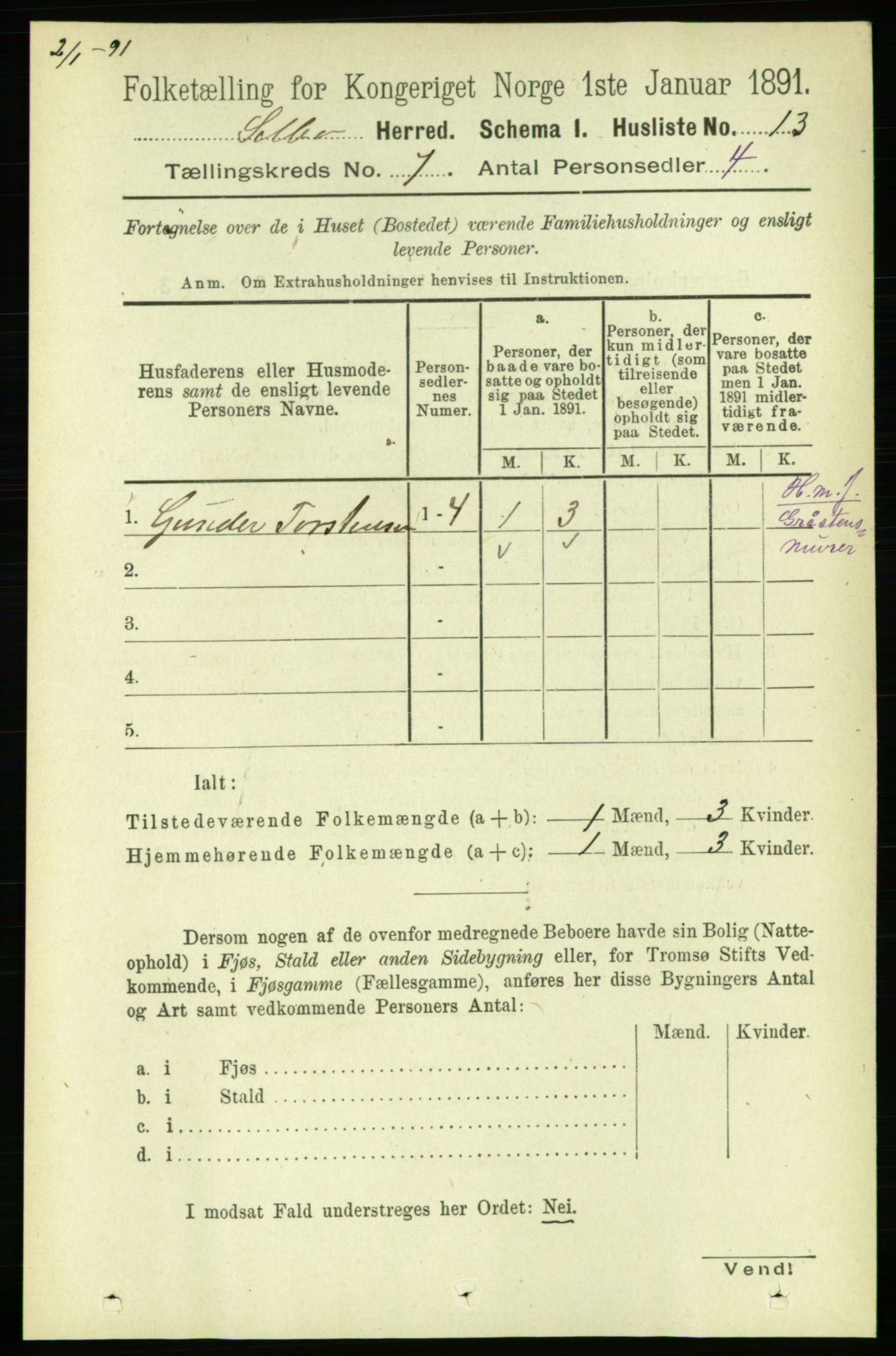 RA, 1891 census for 1664 Selbu, 1891, p. 2533