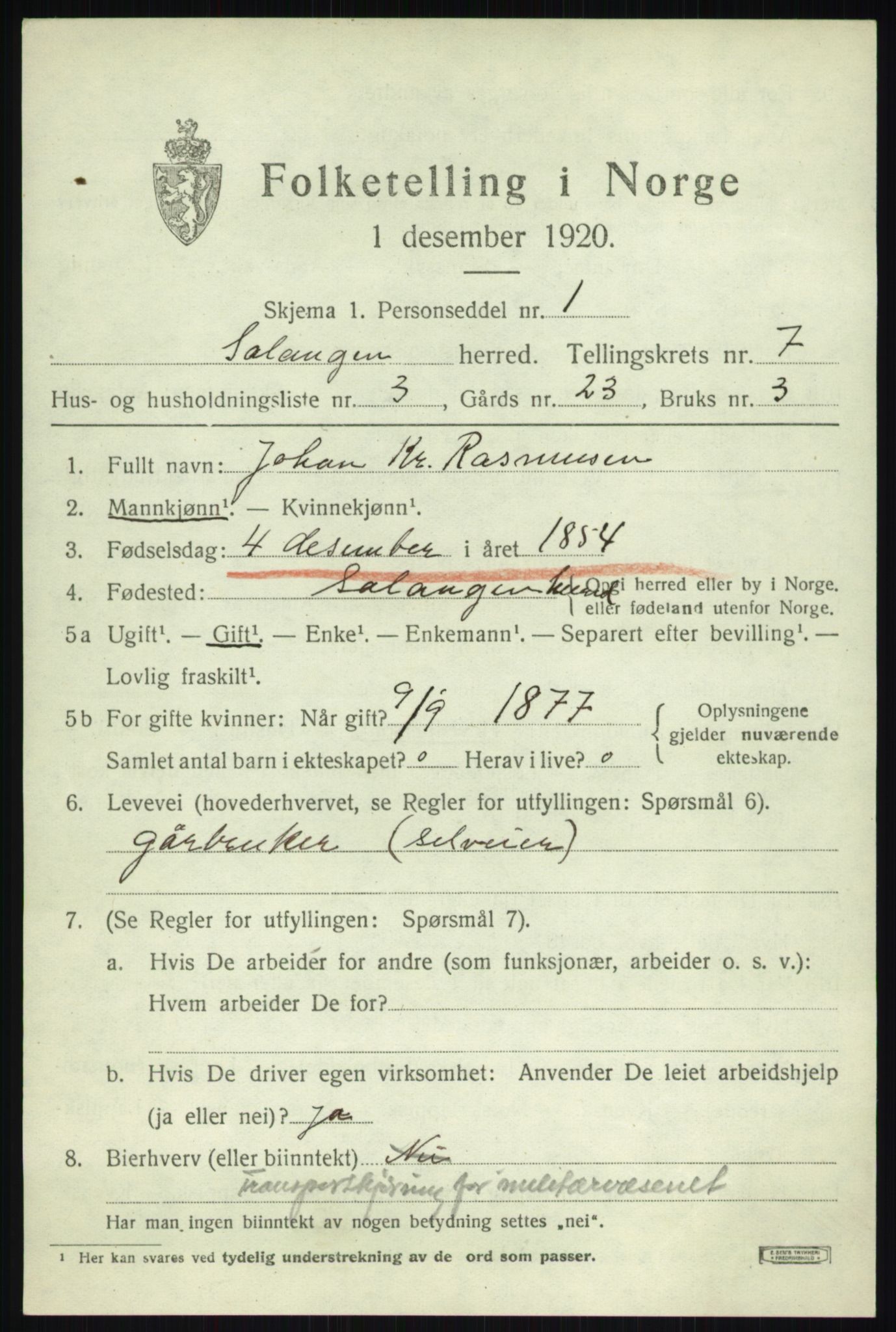 SATØ, 1920 census for Salangen, 1920, p. 4608