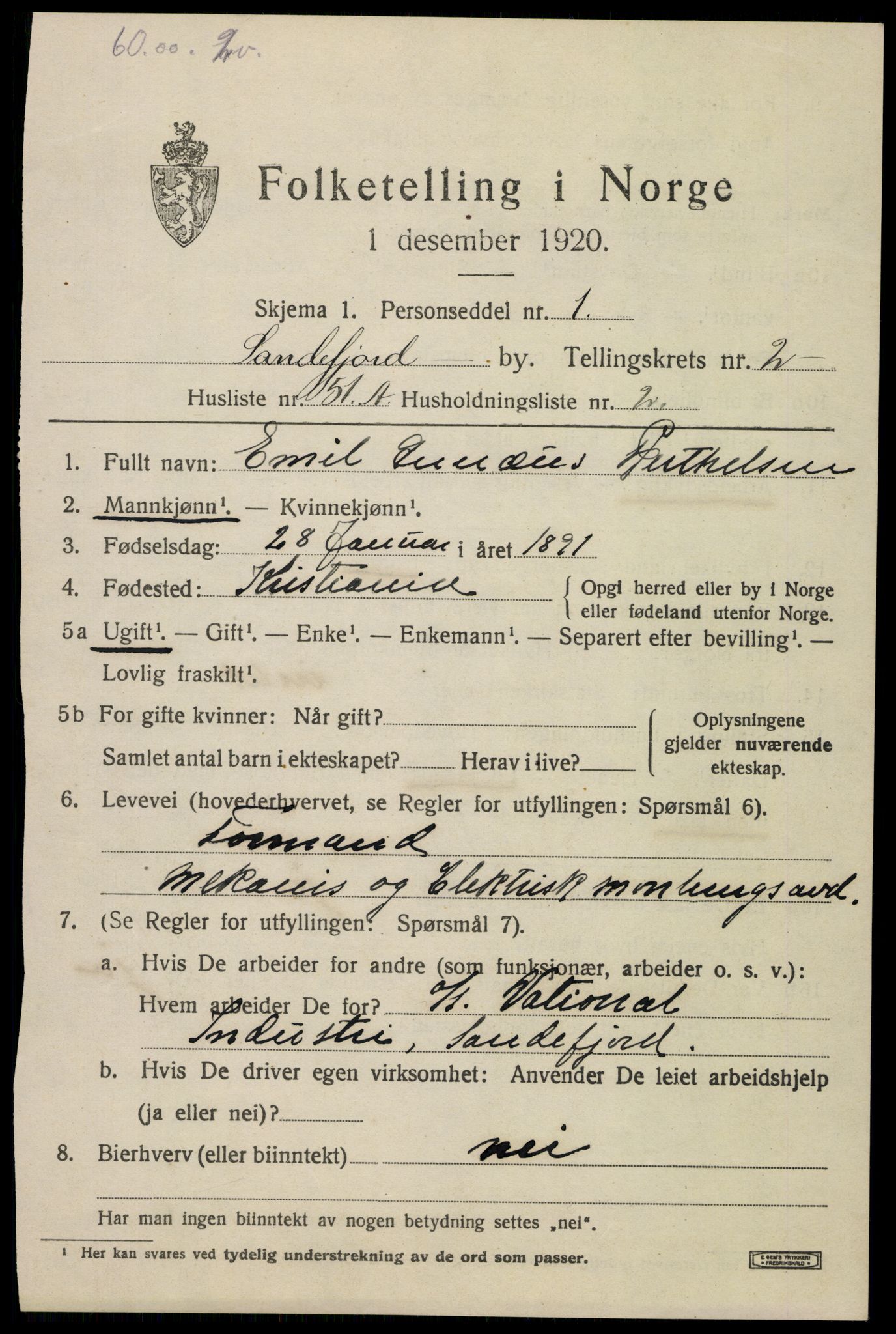 SAKO, 1920 census for Sandefjord, 1920, p. 6382