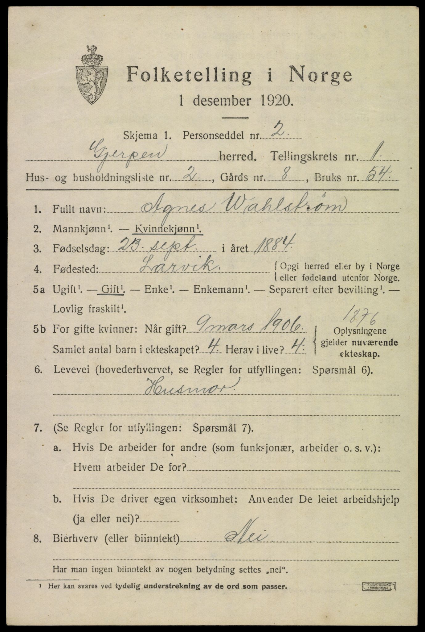 SAKO, 1920 census for Gjerpen, 1920, p. 2702