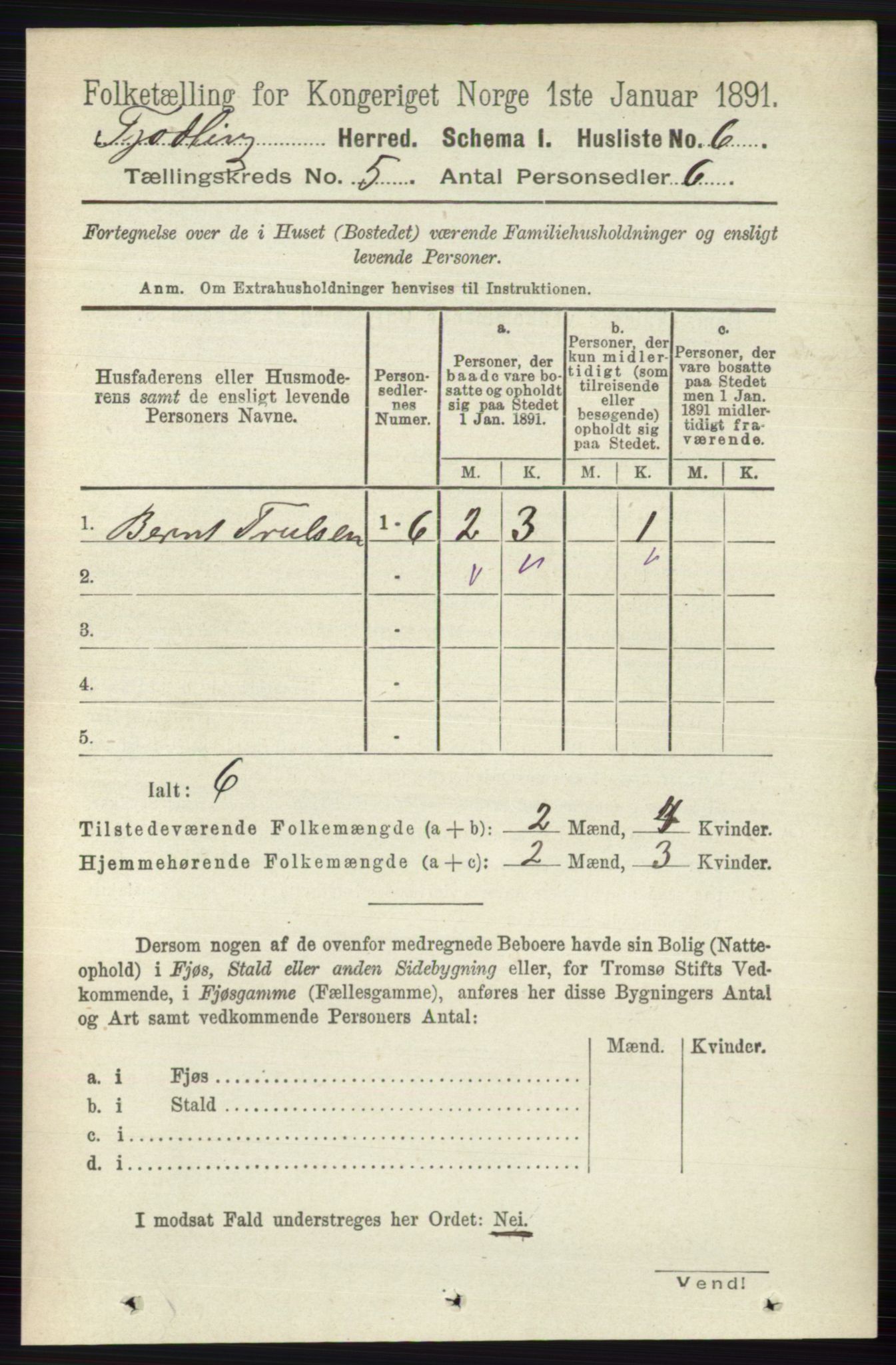 RA, 1891 census for 0725 Tjølling, 1891, p. 1841