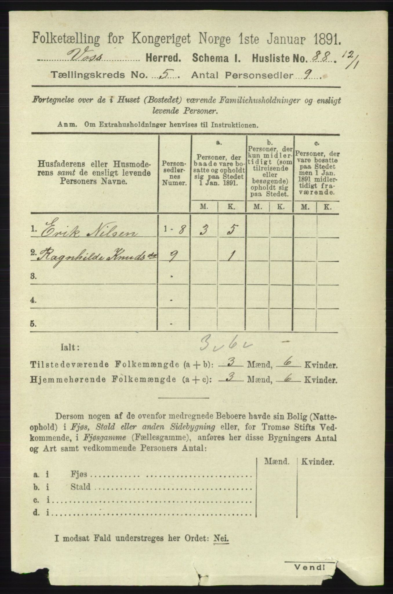 RA, 1891 census for 1235 Voss, 1891, p. 2700