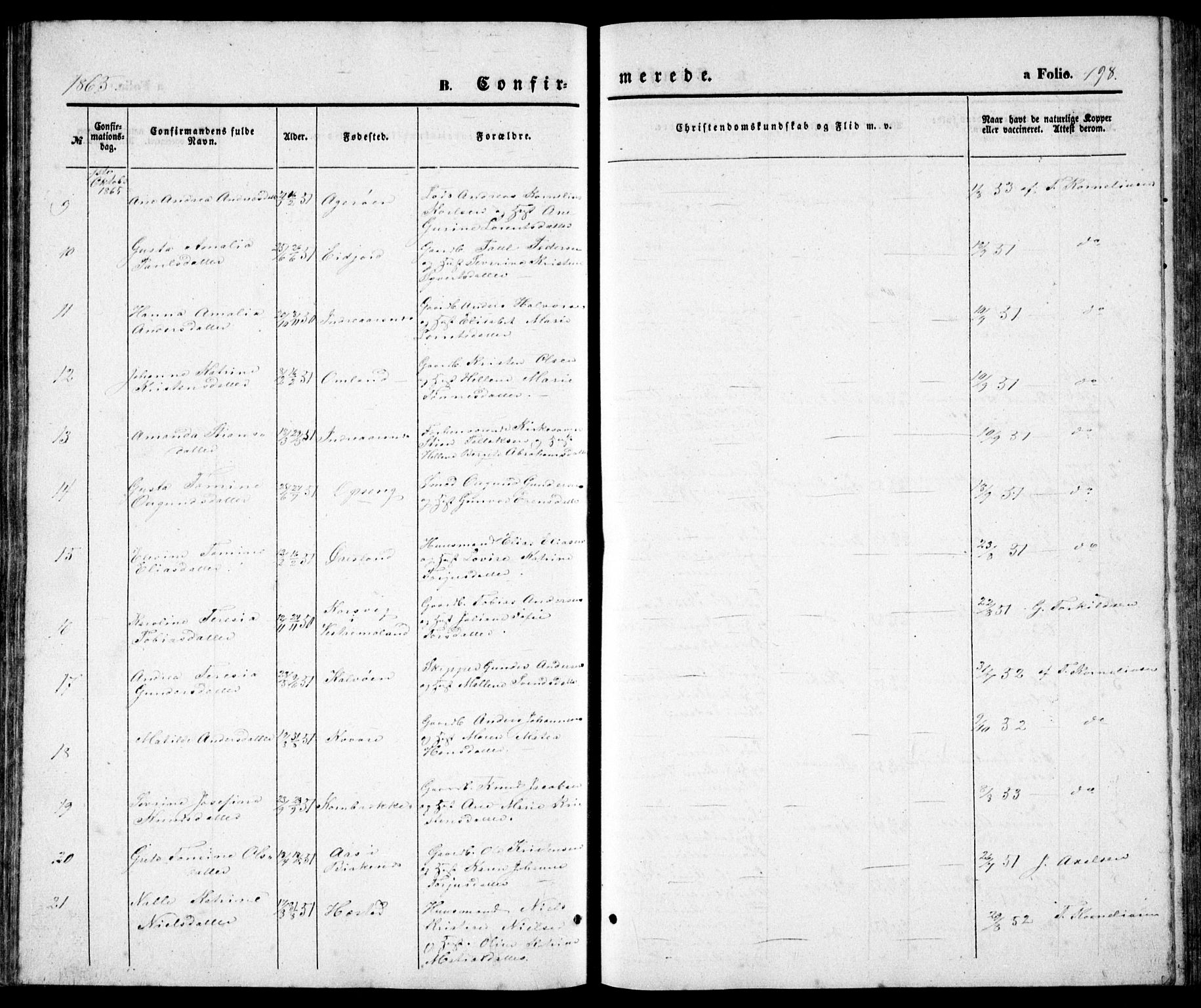 Høvåg sokneprestkontor, AV/SAK-1111-0025/F/Fb/L0002: Parish register (copy) no. B 2, 1847-1869, p. 198