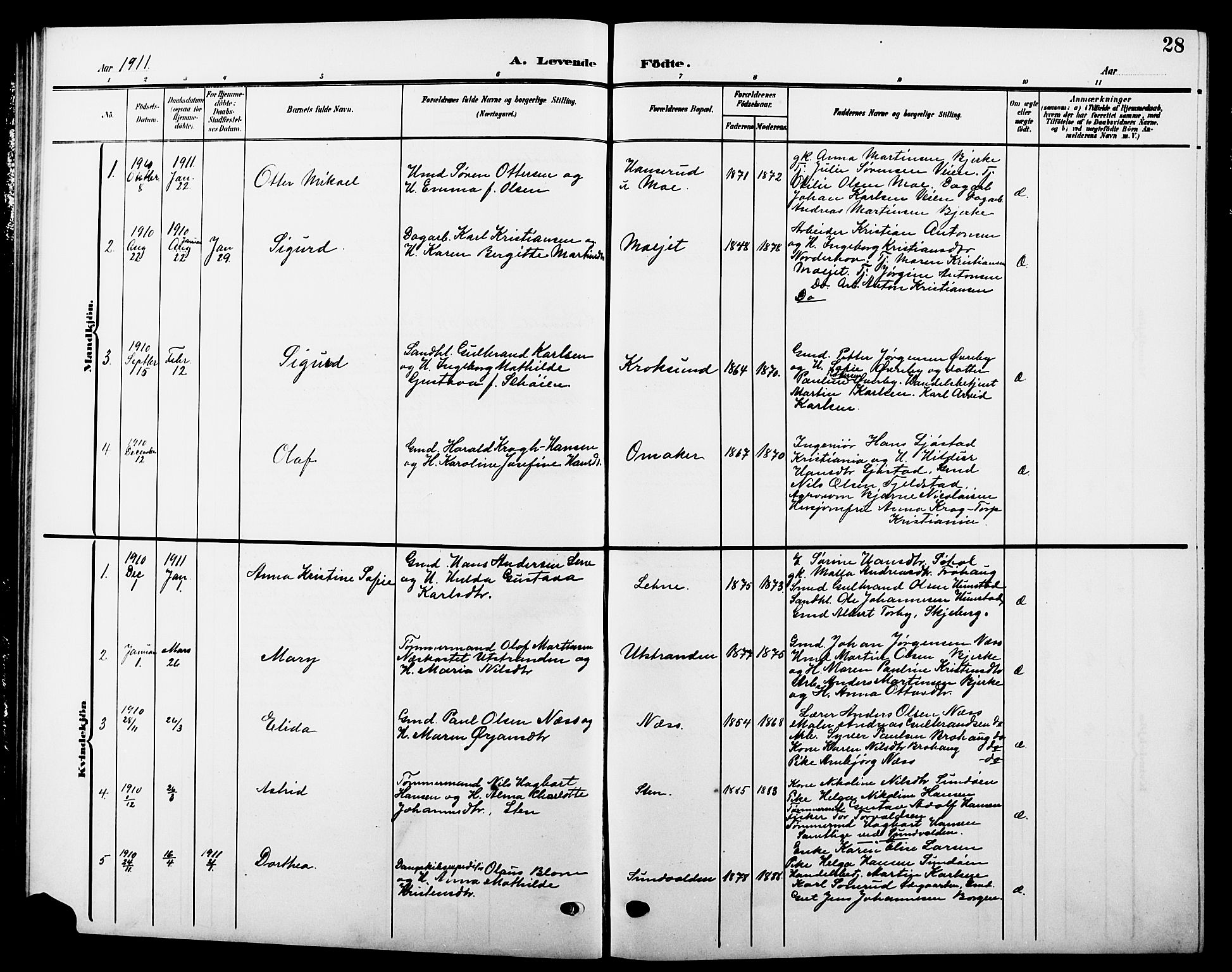Hole kirkebøker, SAKO/A-228/G/Ga/L0004: Parish register (copy) no. I 4, 1905-1924, p. 28