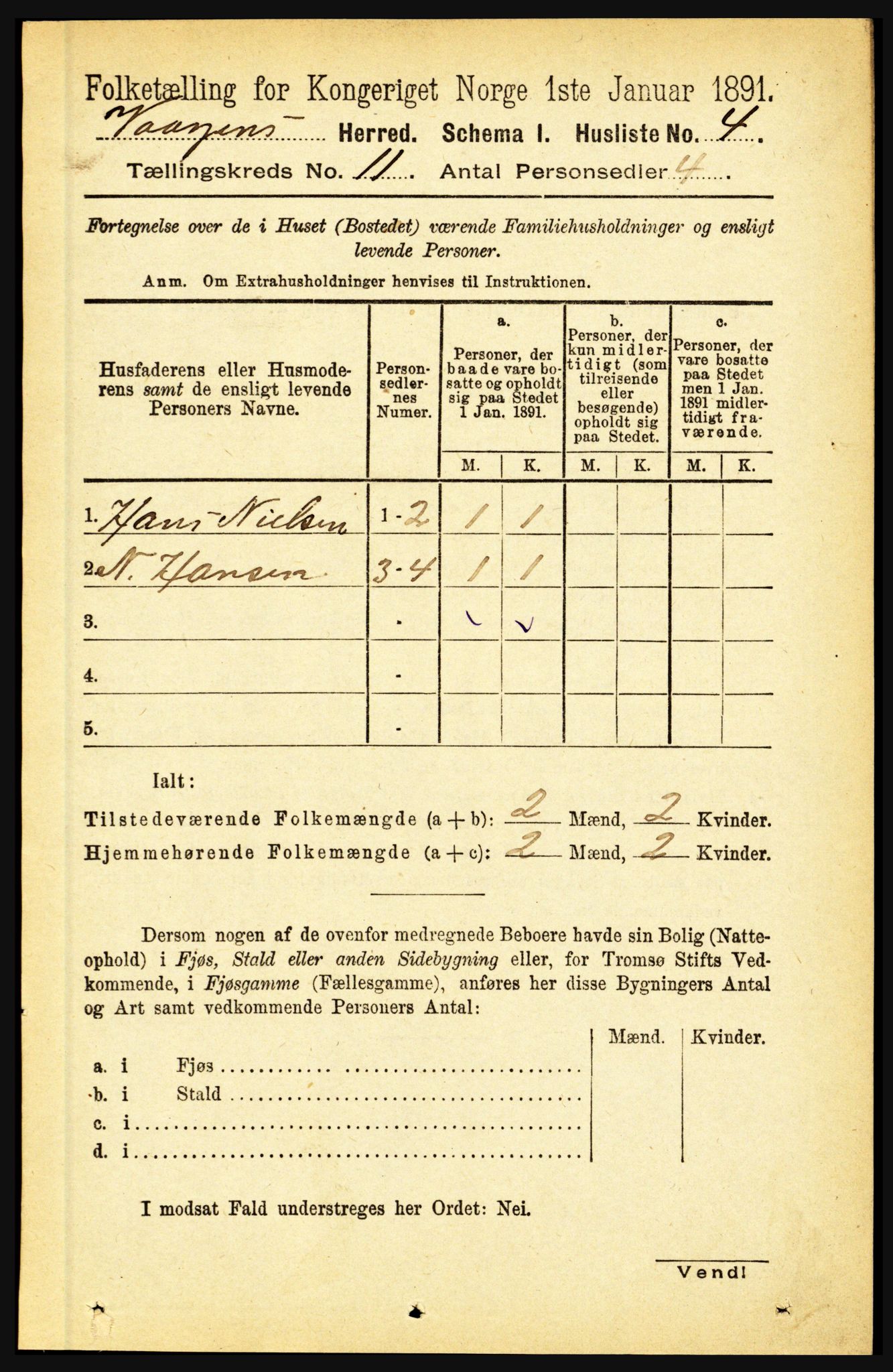 RA, 1891 census for 1865 Vågan, 1891, p. 2713