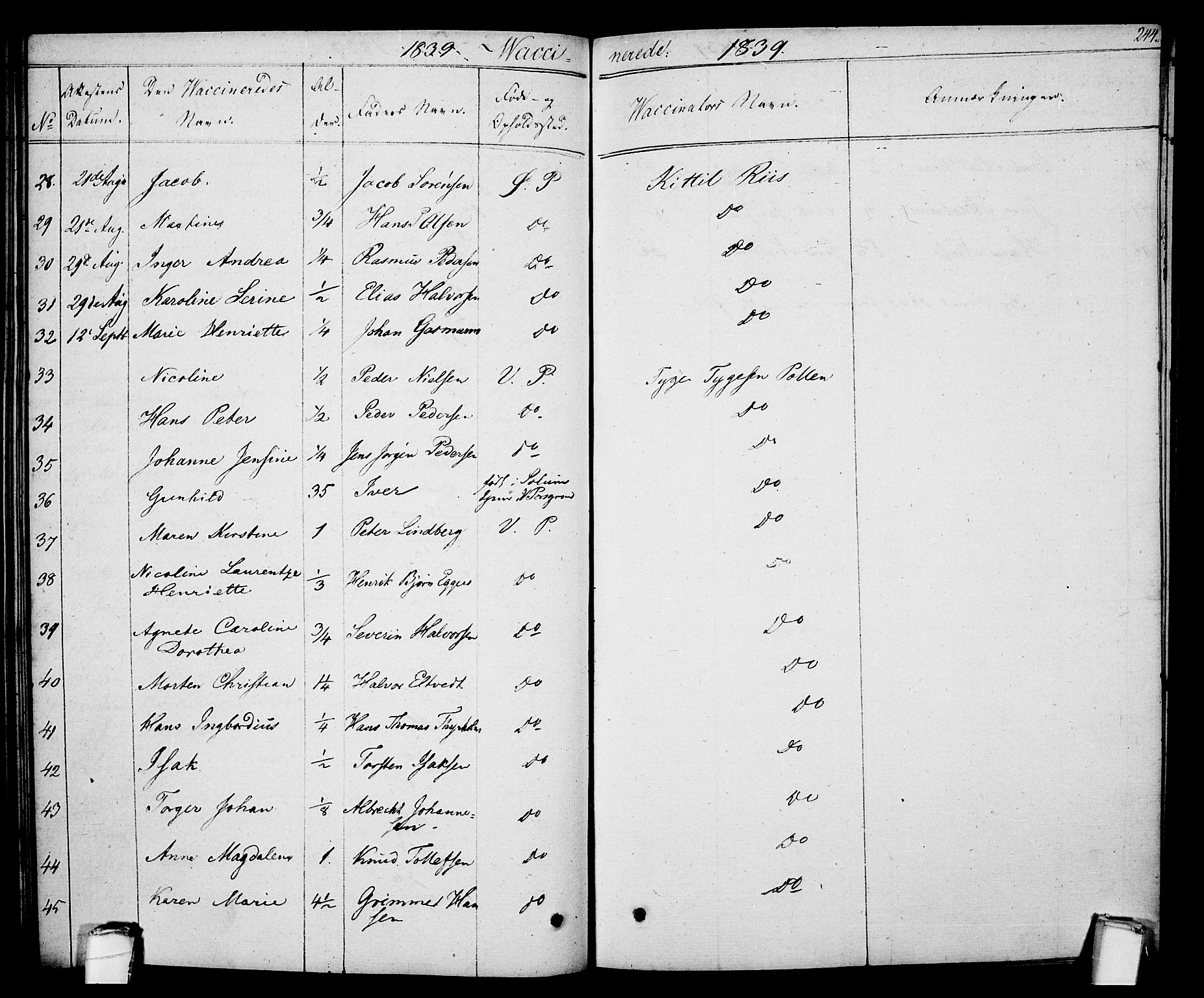Porsgrunn kirkebøker , SAKO/A-104/F/Fa/L0005: Parish register (official) no. 5, 1828-1840, p. 244