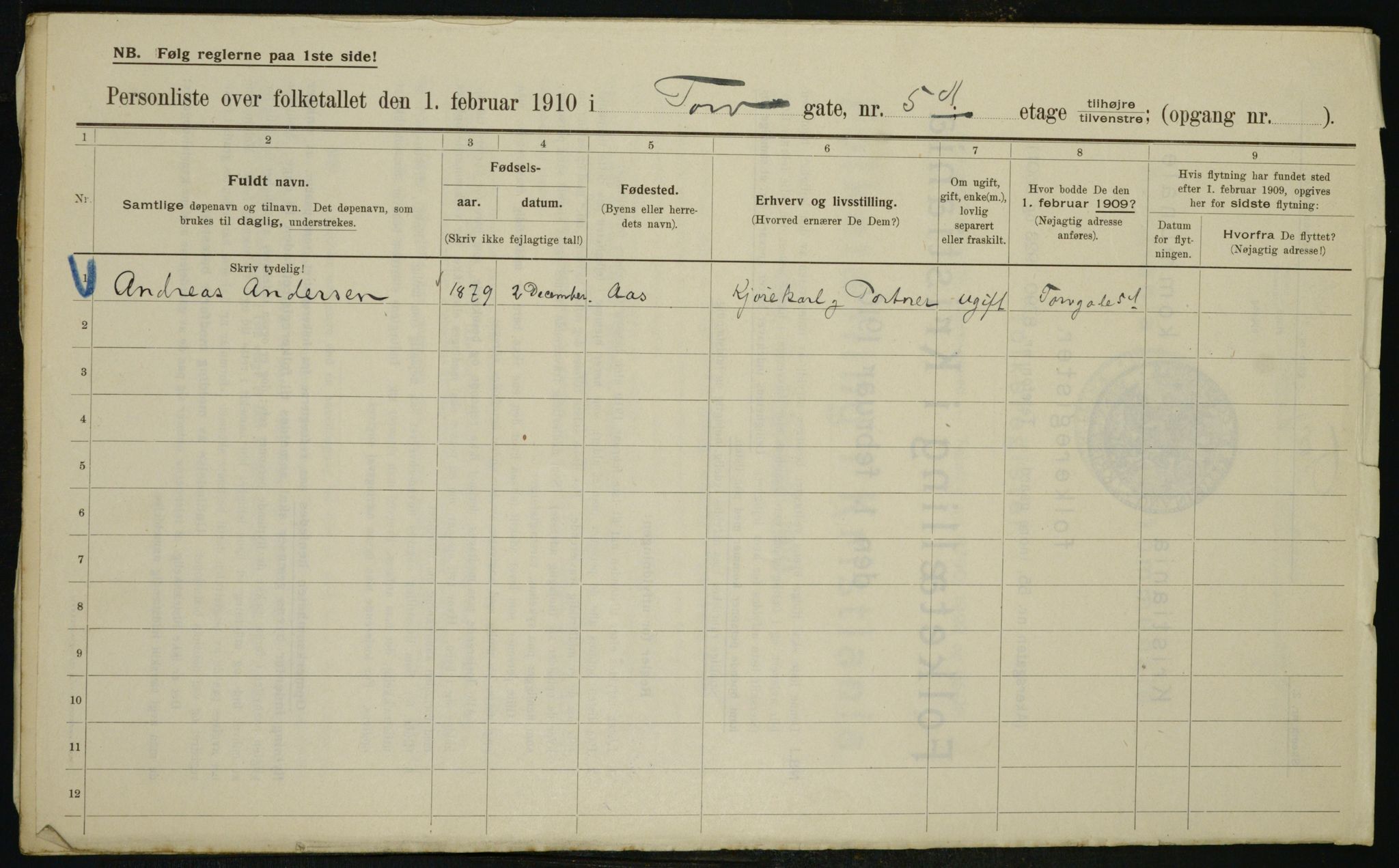 OBA, Municipal Census 1910 for Kristiania, 1910, p. 108116