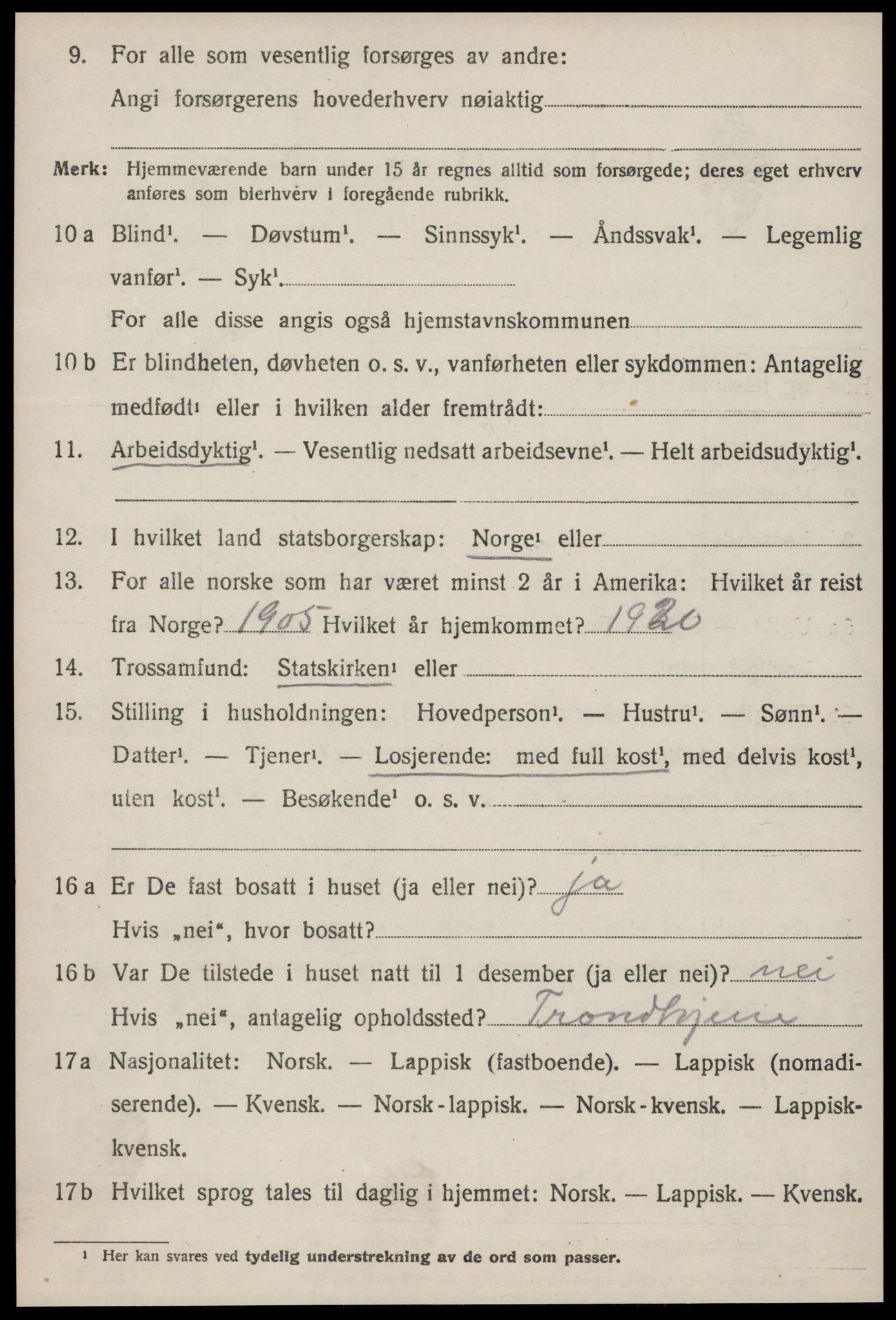 SAT, 1920 census for Ørland, 1920, p. 5390