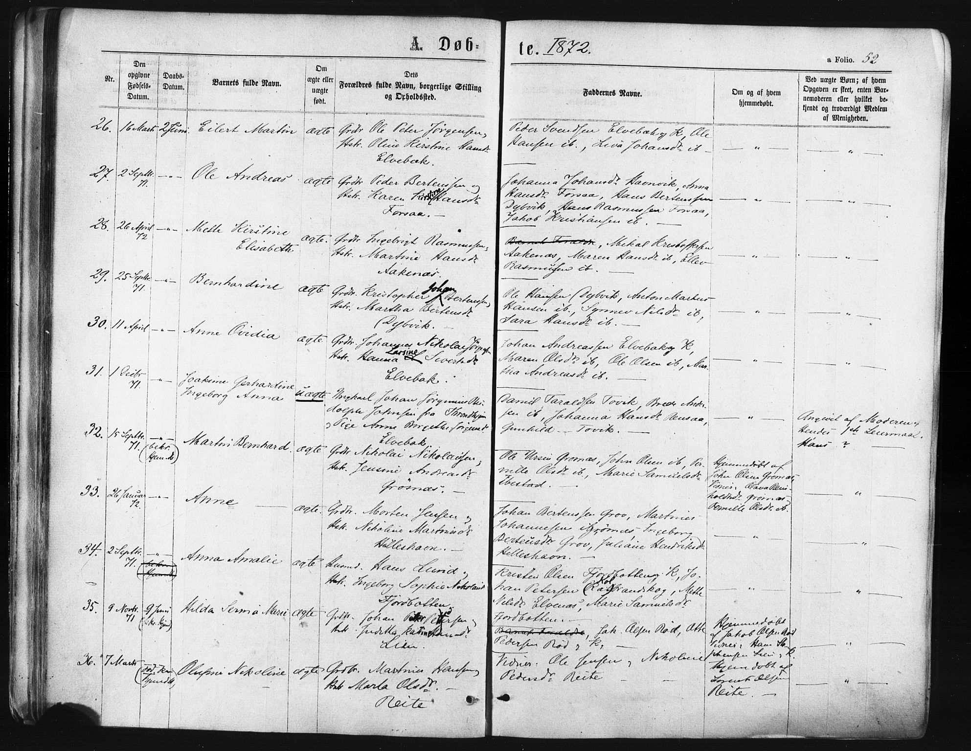 Ibestad sokneprestembete, SATØ/S-0077/H/Ha/Haa/L0010kirke: Parish register (official) no. 10, 1869-1879, p. 52