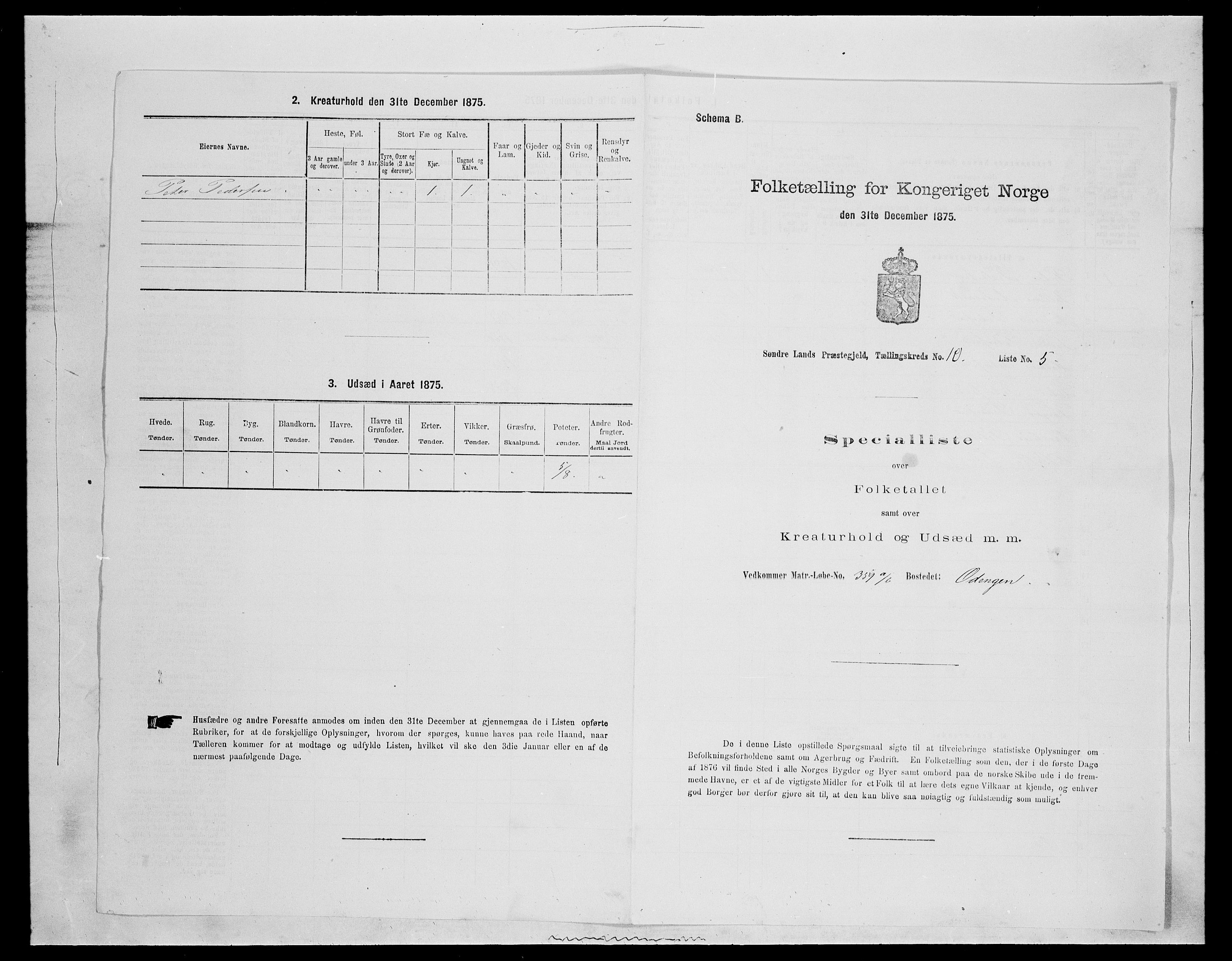 SAH, 1875 census for 0536P Søndre Land, 1875, p. 1467