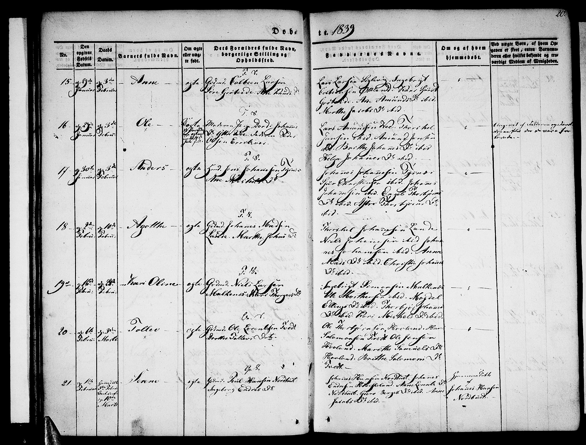 Tysnes sokneprestembete, AV/SAB-A-78601/H/Haa: Parish register (official) no. A 9, 1837-1848, p. 20
