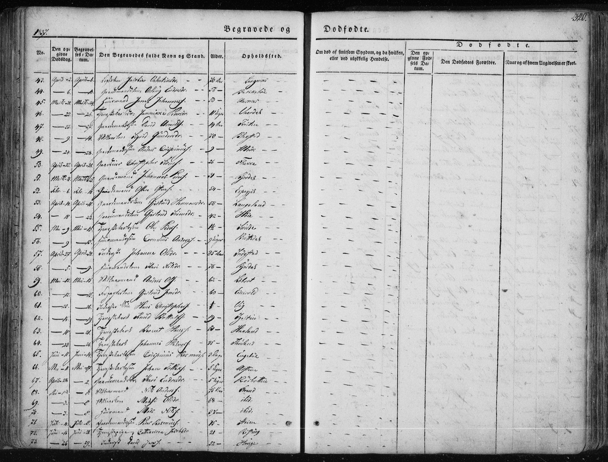 Fjaler sokneprestembete, SAB/A-79801/H/Haa/Haaa/L0006: Parish register (official) no. A 6, 1835-1884, p. 320