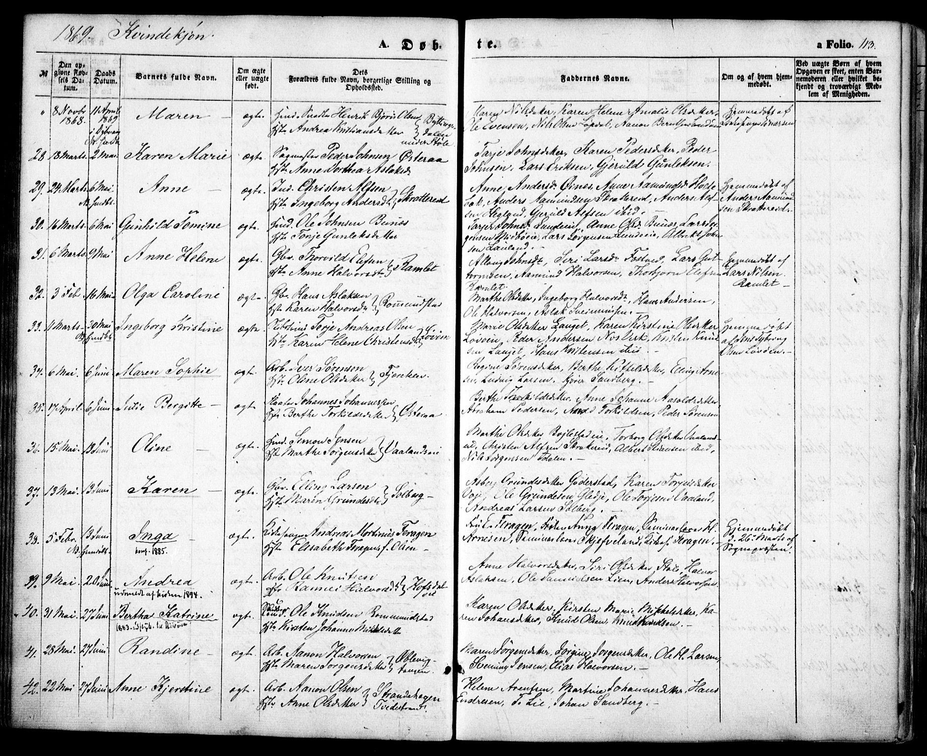 Holt sokneprestkontor, AV/SAK-1111-0021/F/Fa/L0009: Parish register (official) no. A 9, 1861-1871, p. 113