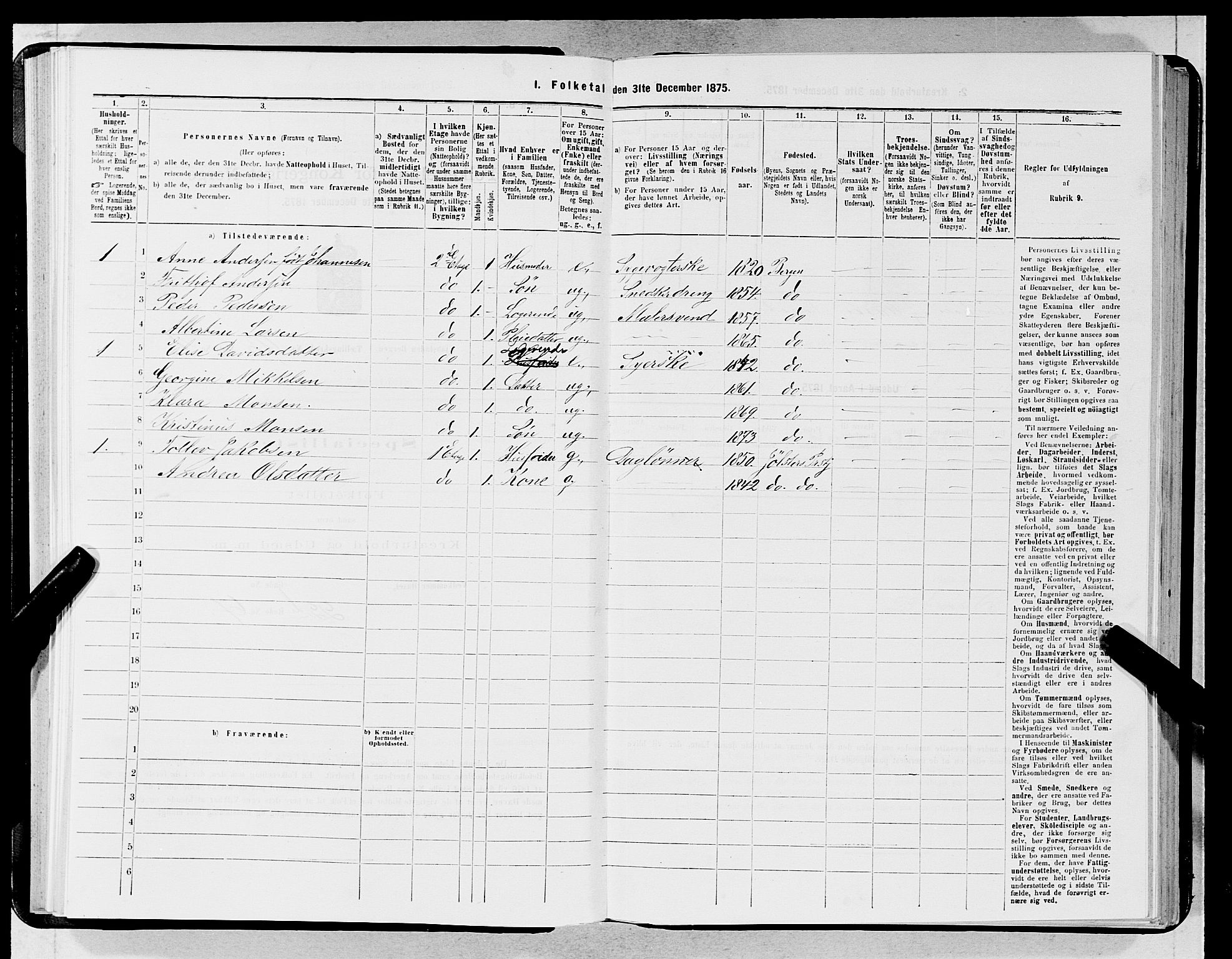 SAB, 1875 census for 1301 Bergen, 1875, p. 4998