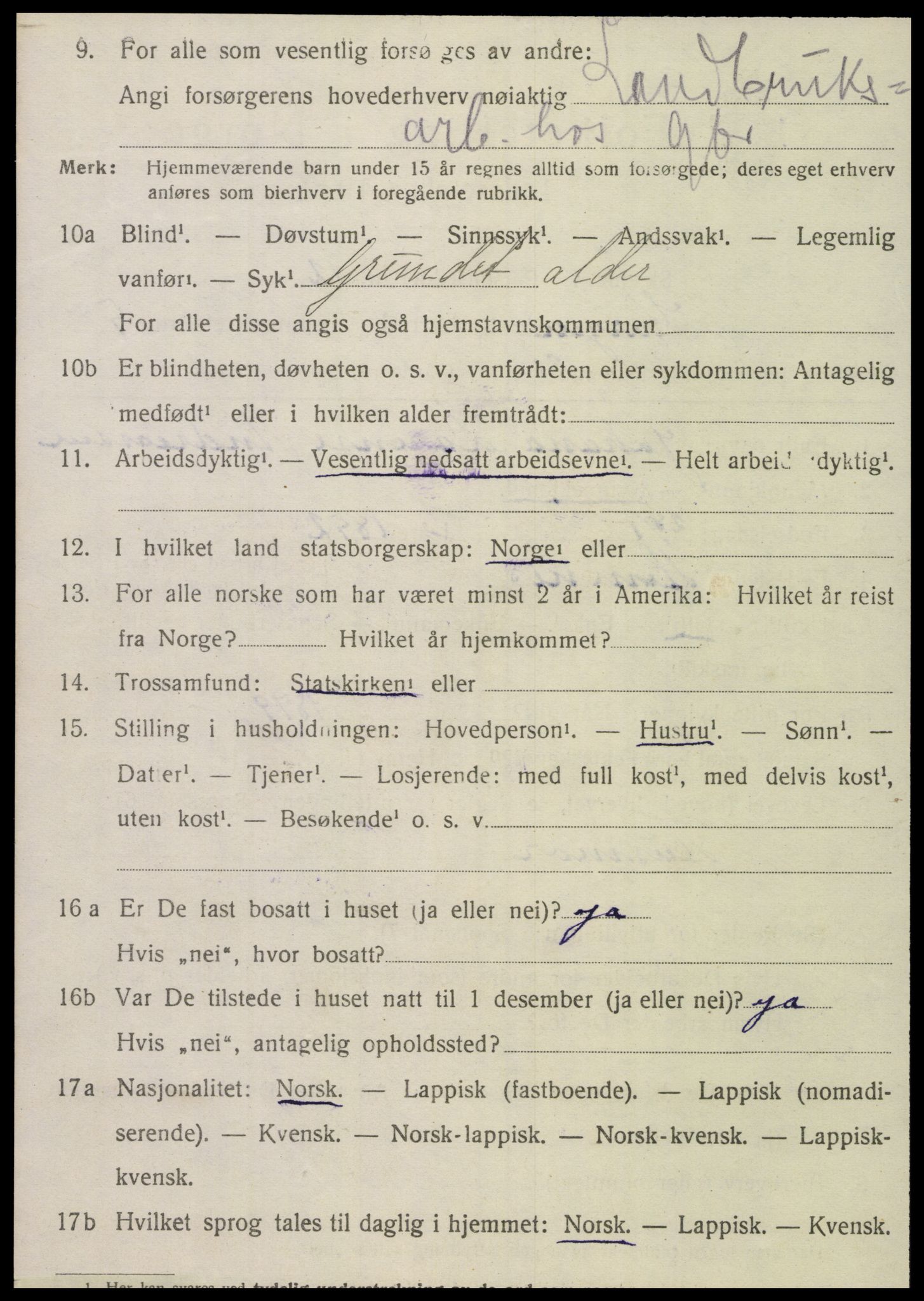 SAT, 1920 census for Korgen, 1920, p. 2411