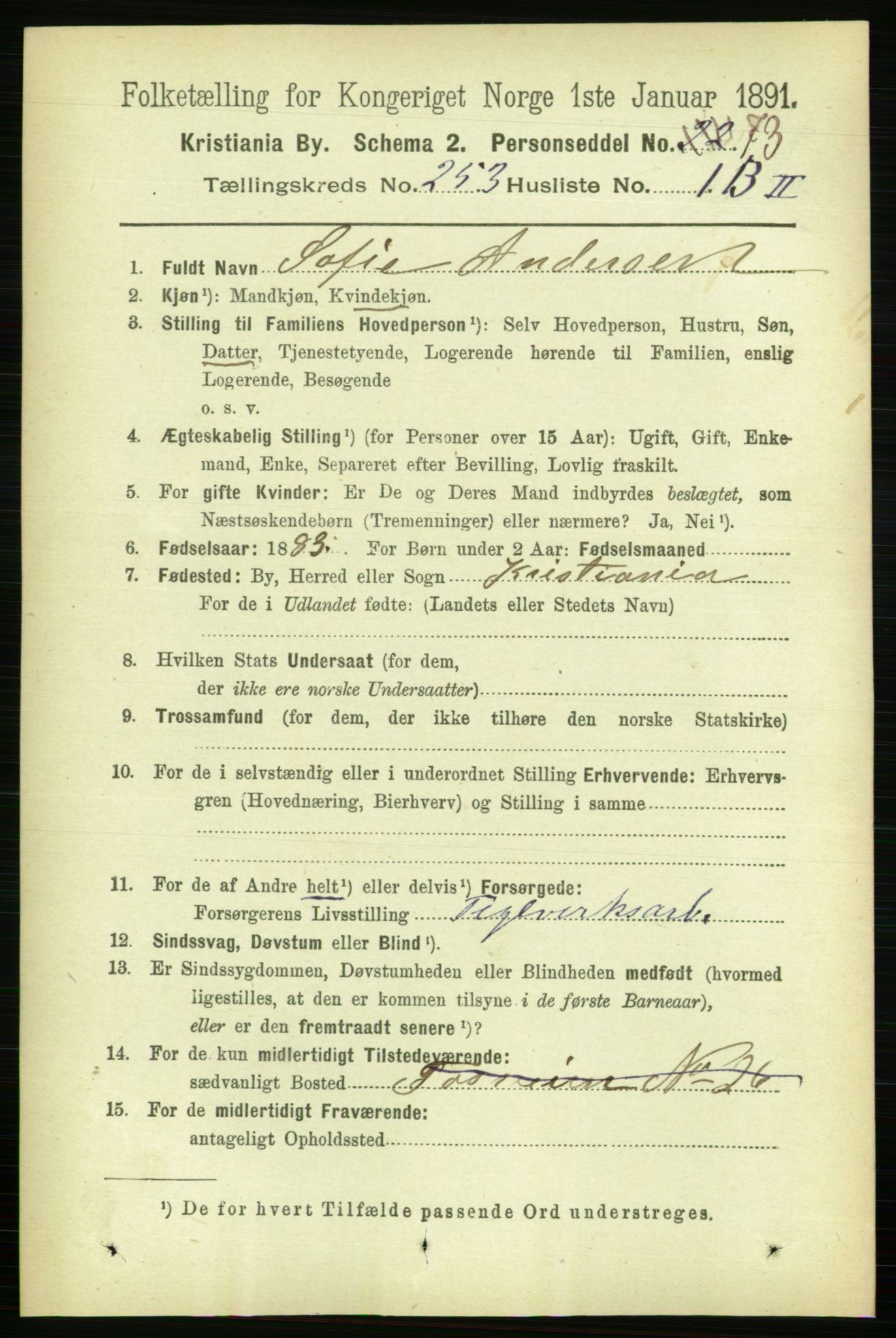 RA, 1891 census for 0301 Kristiania, 1891, p. 153846
