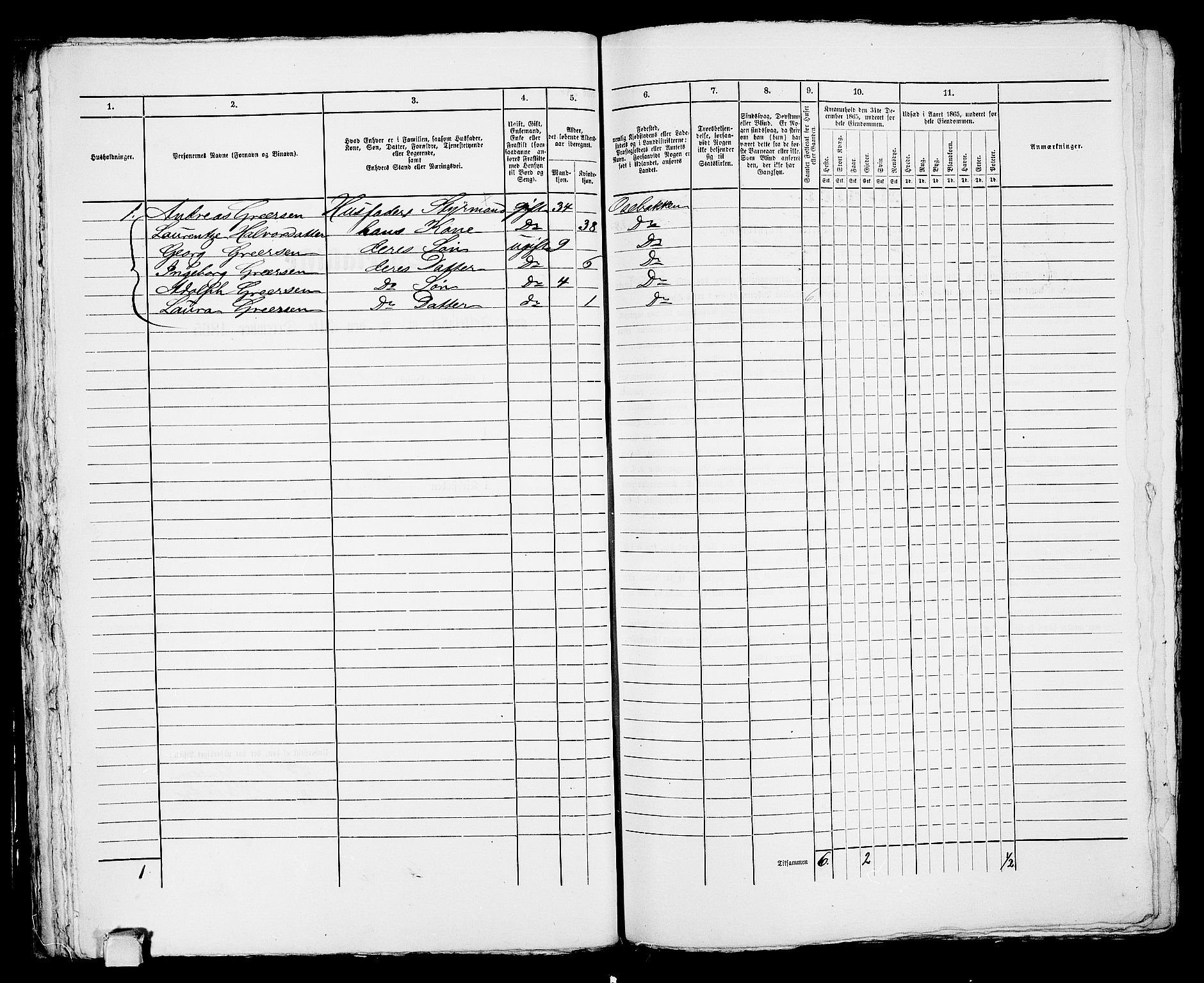 RA, 1865 census for Porsgrunn, 1865, p. 487