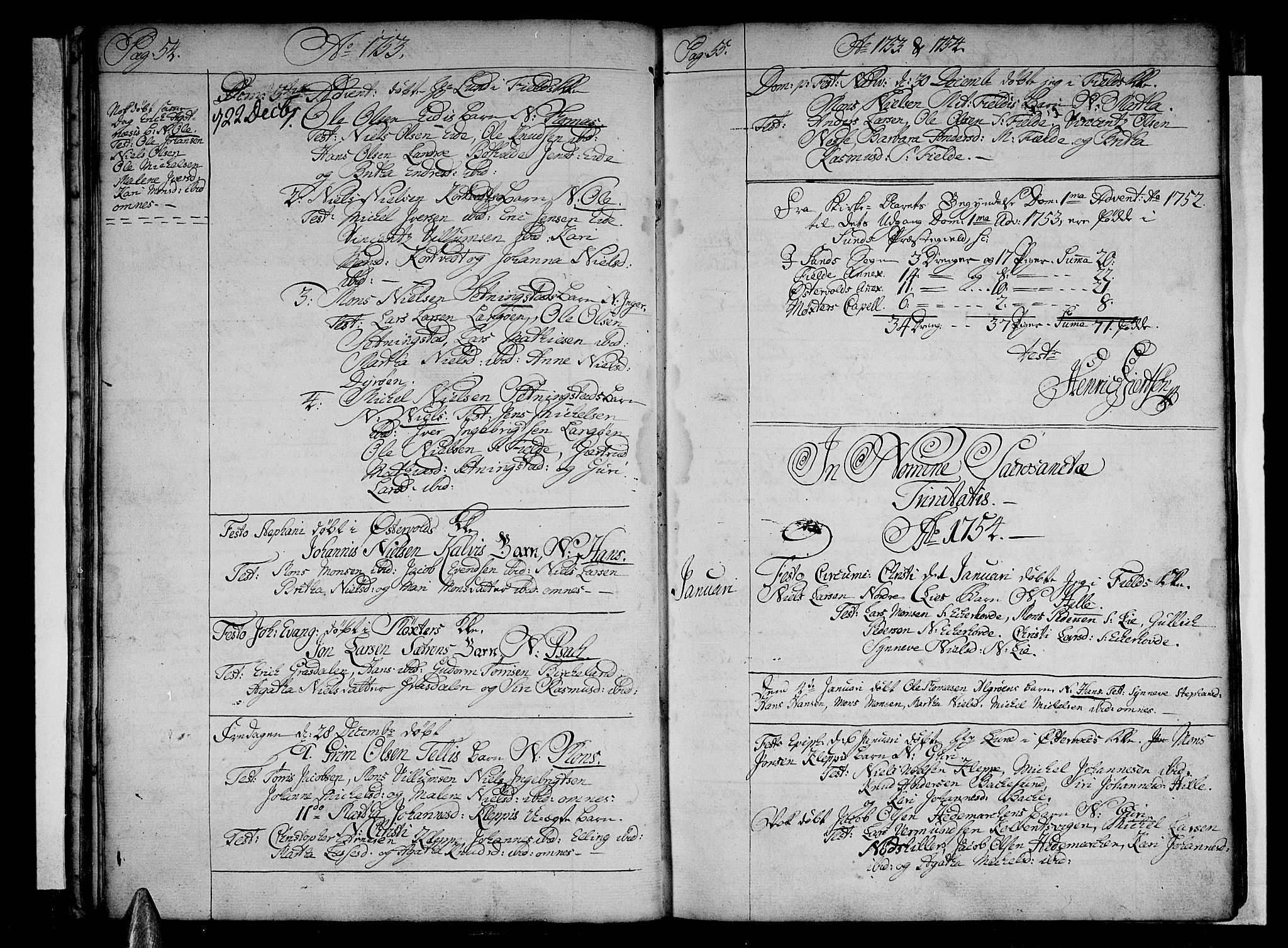 Sund sokneprestembete, SAB/A-99930: Parish register (official) no. A 4, 1748-1769, p. 54-55