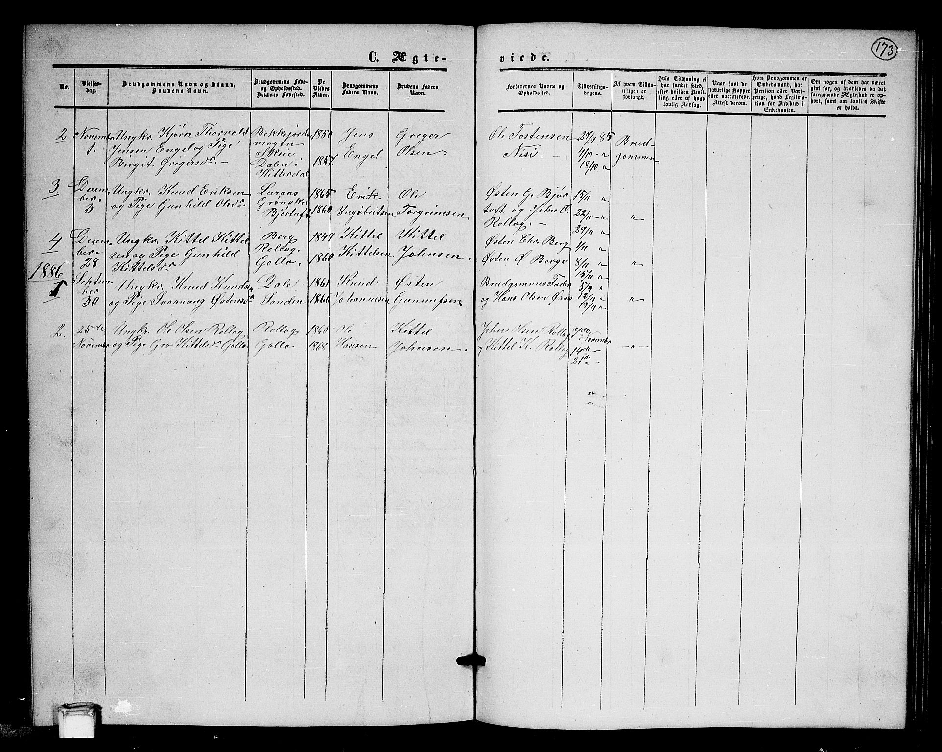 Tinn kirkebøker, AV/SAKO-A-308/G/Gb/L0002: Parish register (copy) no. II 2, 1851-1886, p. 173