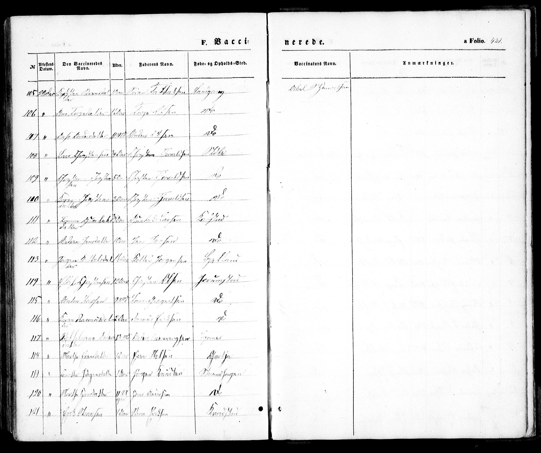 Holt sokneprestkontor, AV/SAK-1111-0021/F/Fa/L0008: Parish register (official) no. A 8, 1849-1860, p. 421