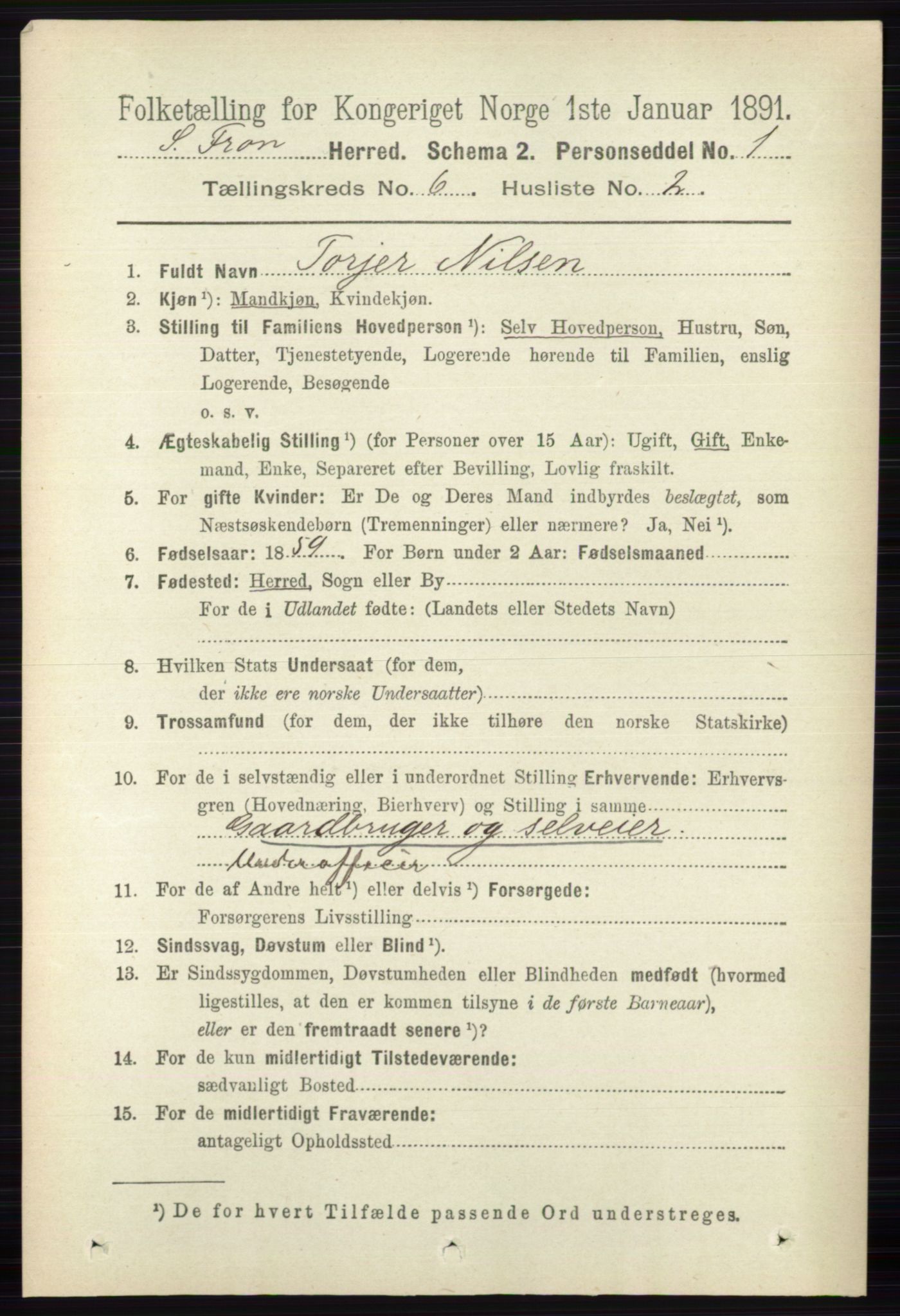 RA, 1891 census for 0519 Sør-Fron, 1891, p. 2583