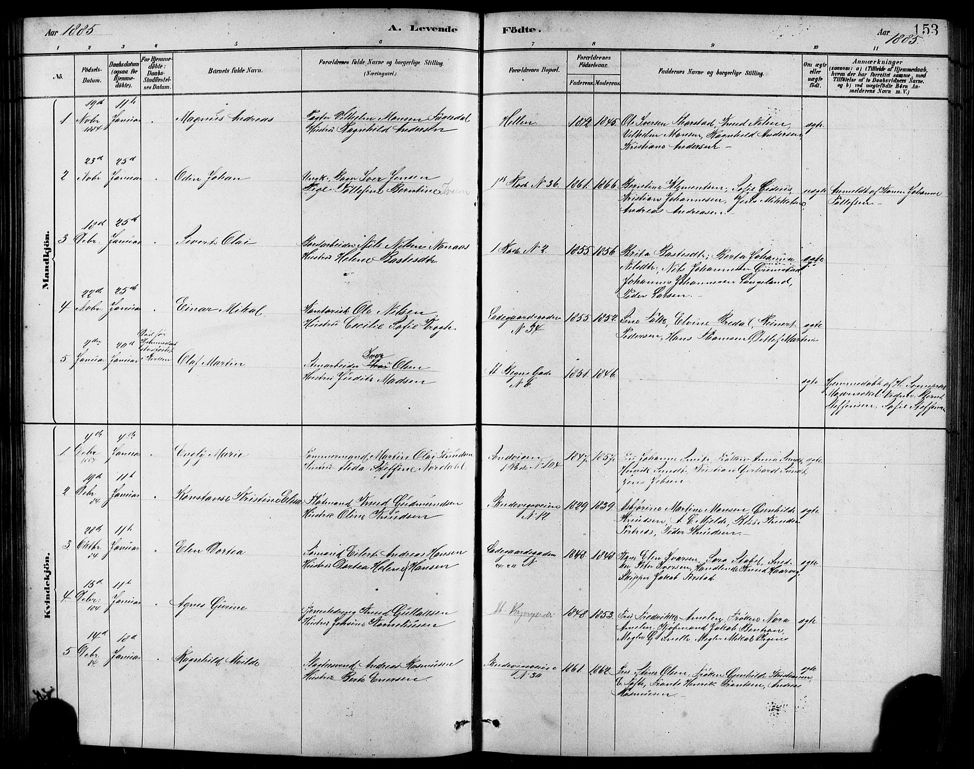 Sandviken Sokneprestembete, AV/SAB-A-77601/H/Hb/L0001: Parish register (copy) no. A 2, 1879-1892, p. 153