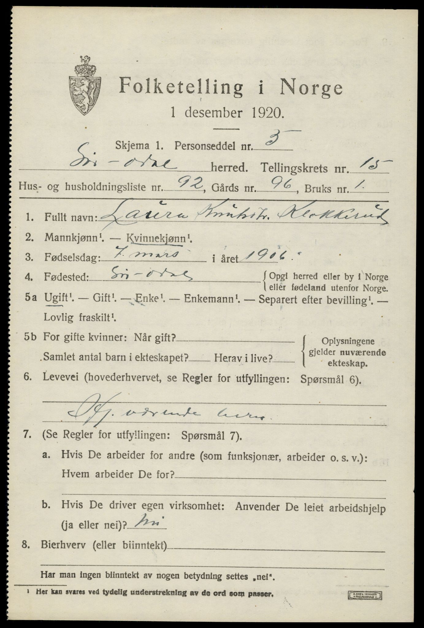 SAH, 1920 census for Sør-Odal, 1920, p. 16275