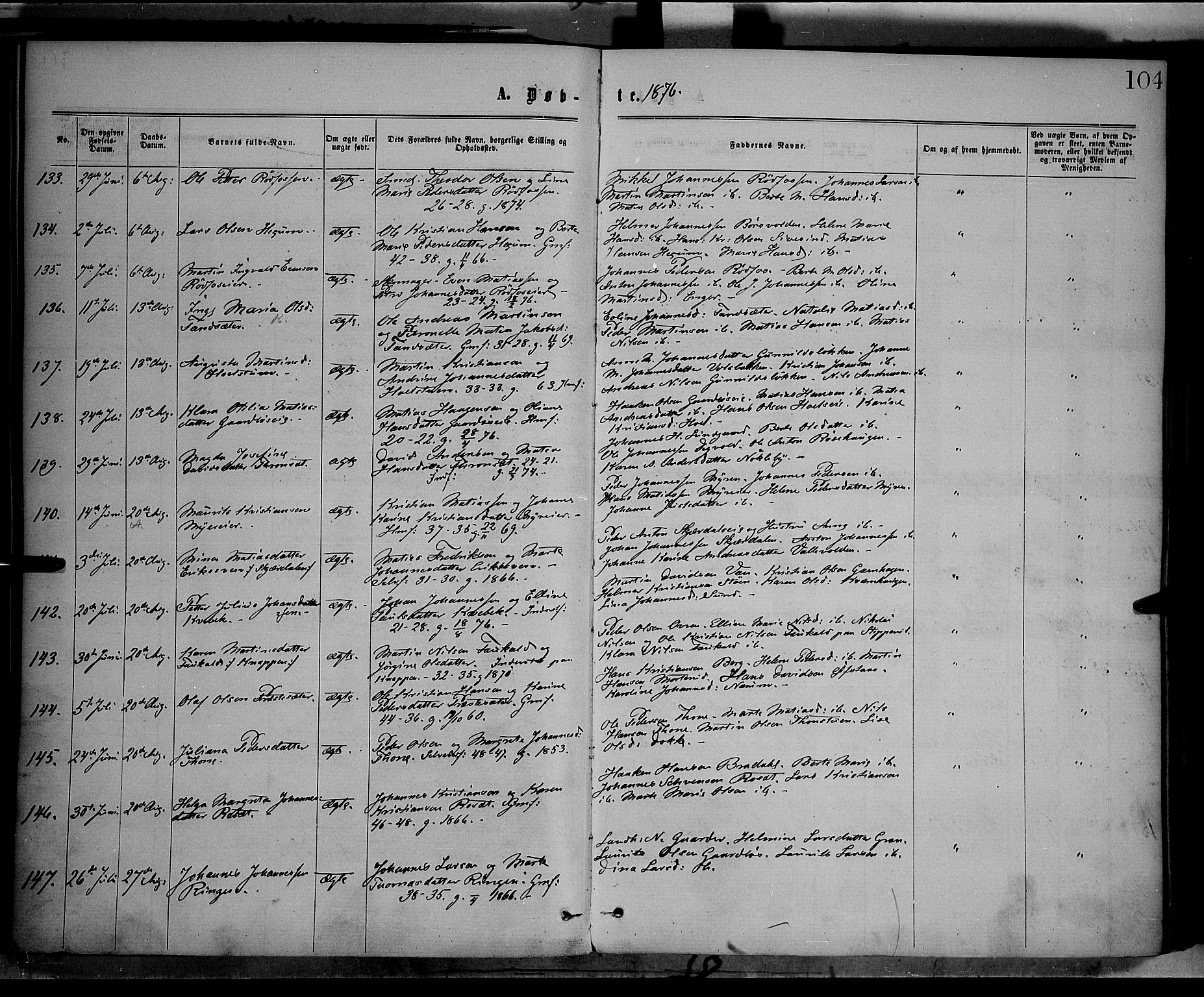 Vestre Toten prestekontor, SAH/PREST-108/H/Ha/Haa/L0008: Parish register (official) no. 8, 1870-1877, p. 104