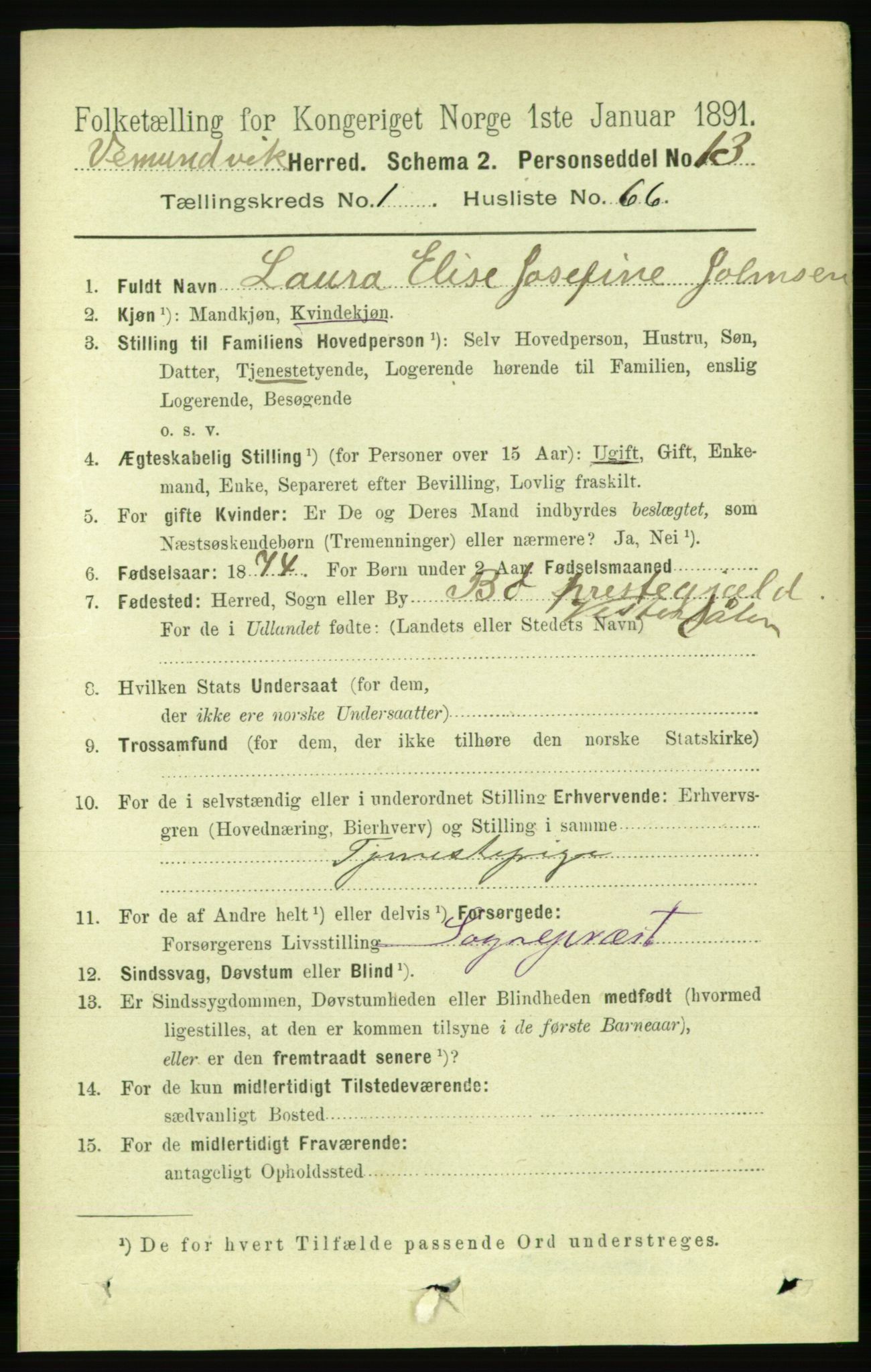 RA, 1891 census for 1745 Vemundvik, 1891, p. 502