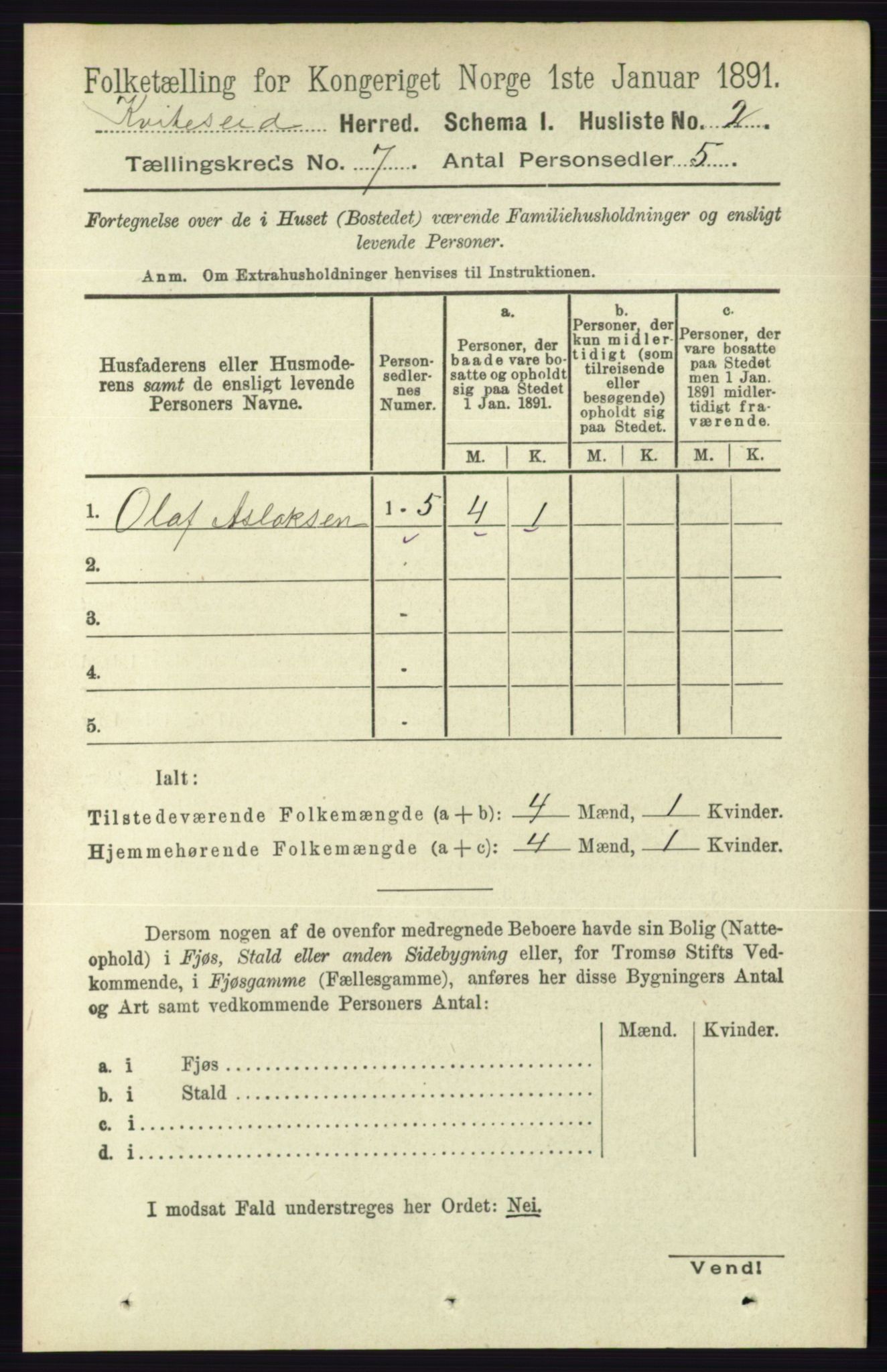 RA, 1891 census for 0829 Kviteseid, 1891, p. 1331