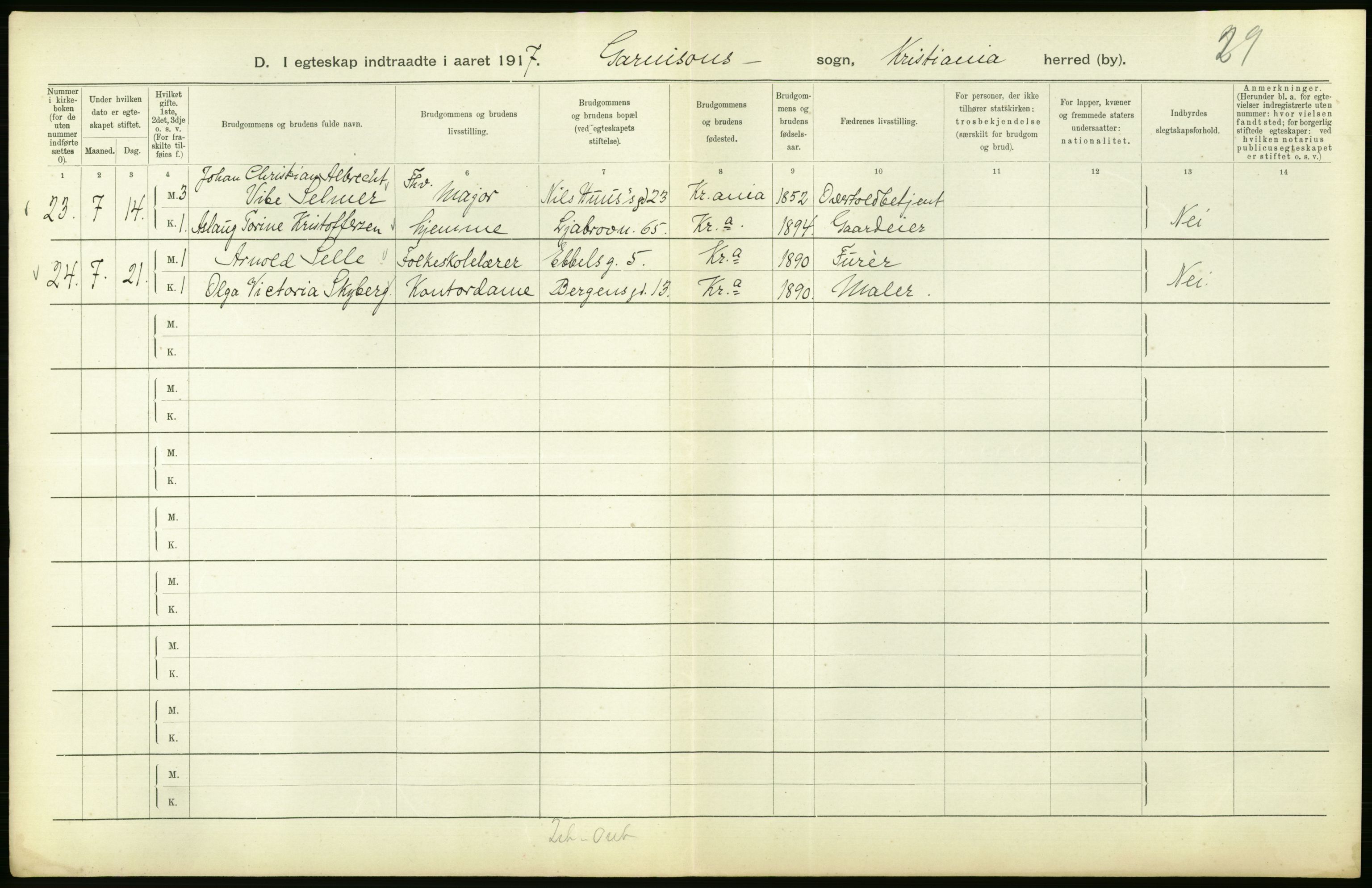 Statistisk sentralbyrå, Sosiodemografiske emner, Befolkning, AV/RA-S-2228/D/Df/Dfb/Dfbg/L0009: Kristiania: Gifte, 1917, p. 302