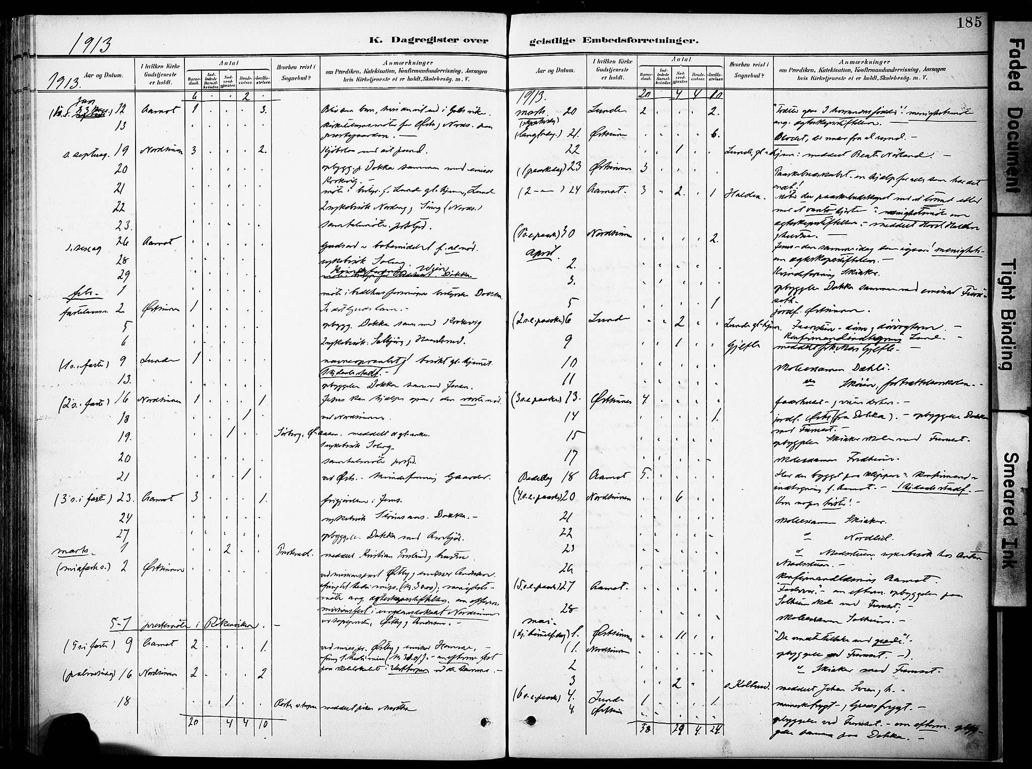 Nordre Land prestekontor, SAH/PREST-124/H/Ha/Haa/L0006: Parish register (official) no. 6, 1897-1914, p. 185