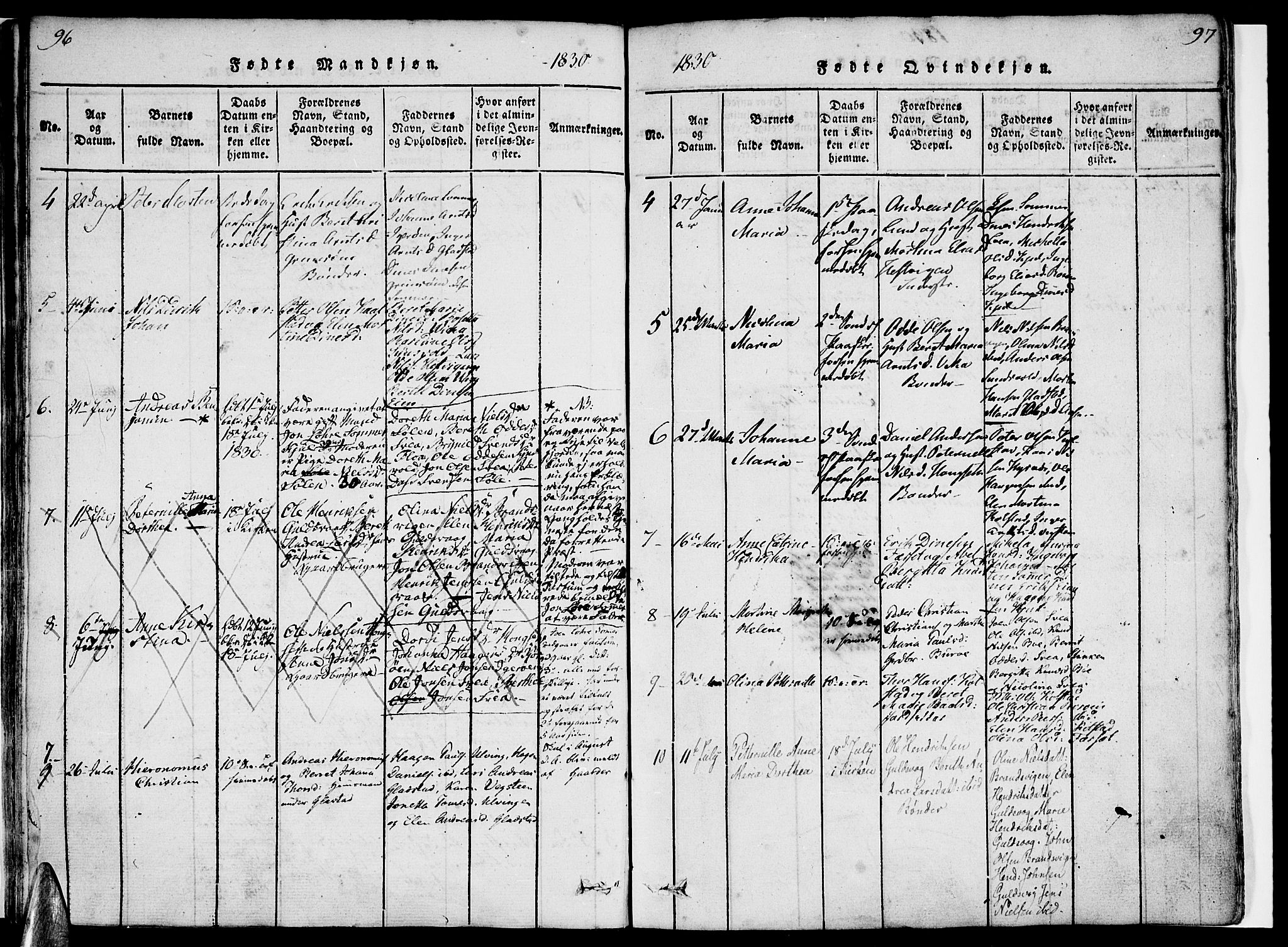 Ministerialprotokoller, klokkerbøker og fødselsregistre - Nordland, AV/SAT-A-1459/816/L0239: Parish register (official) no. 816A05, 1820-1845, p. 96-97