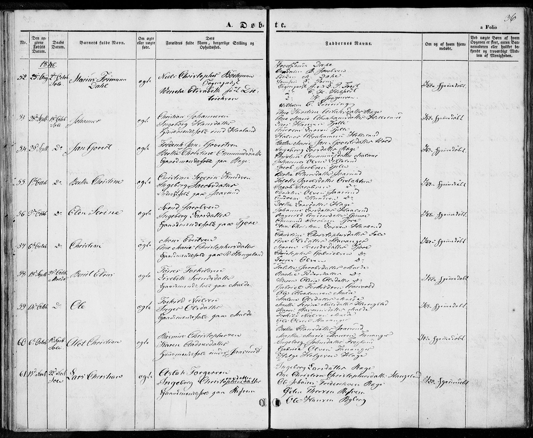 Håland sokneprestkontor, AV/SAST-A-101802/001/30BA/L0006: Parish register (official) no. A 6, 1842-1853, p. 36