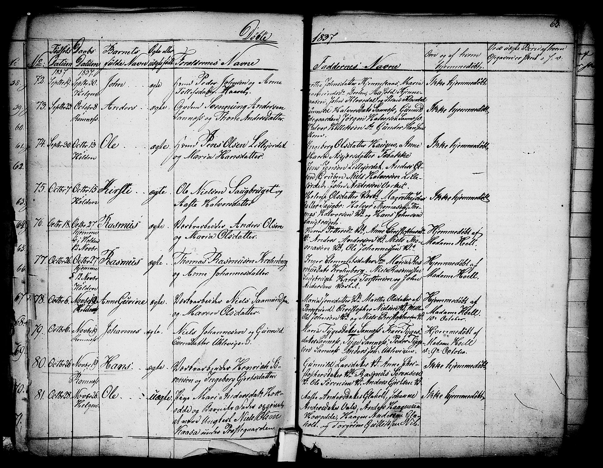 Holla kirkebøker, SAKO/A-272/F/Fa/L0004: Parish register (official) no. 4, 1830-1848, p. 68