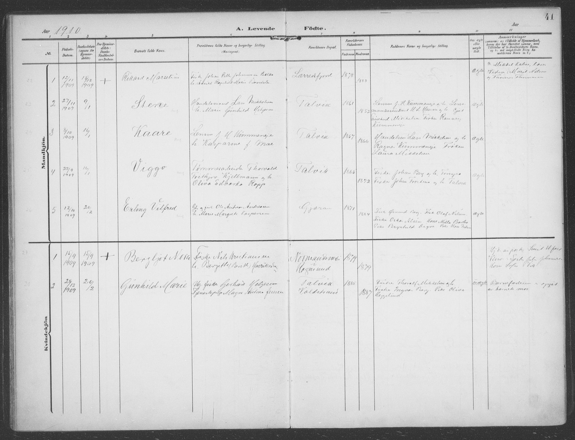 Talvik sokneprestkontor, SATØ/S-1337/H/Ha/L0017kirke: Parish register (official) no. 17, 1906-1915, p. 41