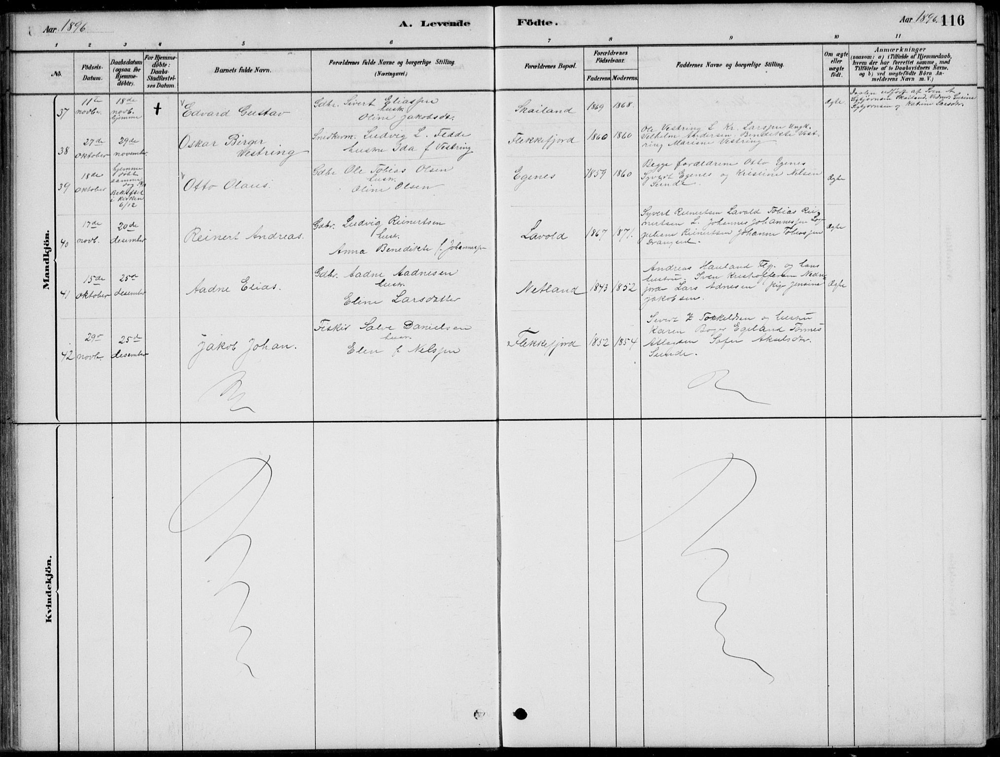 Flekkefjord sokneprestkontor, SAK/1111-0012/F/Fb/Fbc/L0007: Parish register (copy) no. B 7, 1880-1902, p. 116