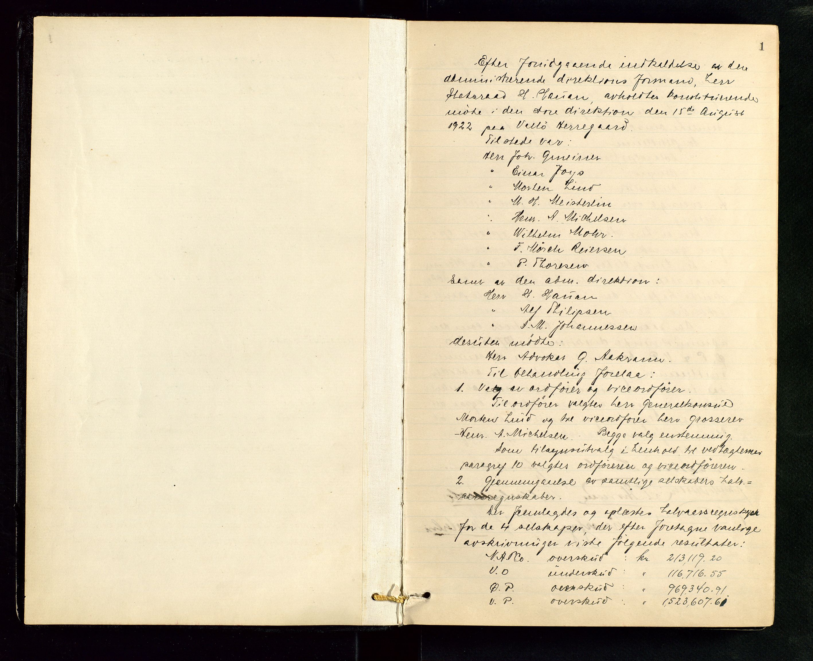 PA 1534 - Østlandske Petroleumscompagni A/S, AV/SAST-A-101954/A/Aa/L0006/0001: Direksjonsprotokoller / Protokoll for Den Store Direksjon, 1922-1952, p. 1