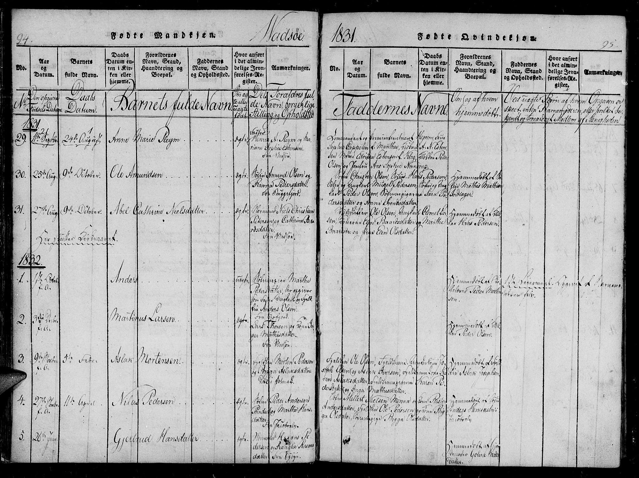Vadsø sokneprestkontor, SATØ/S-1325/H/Ha/L0003kirke: Parish register (official) no. 3 /1, 1821-1839, p. 94-95