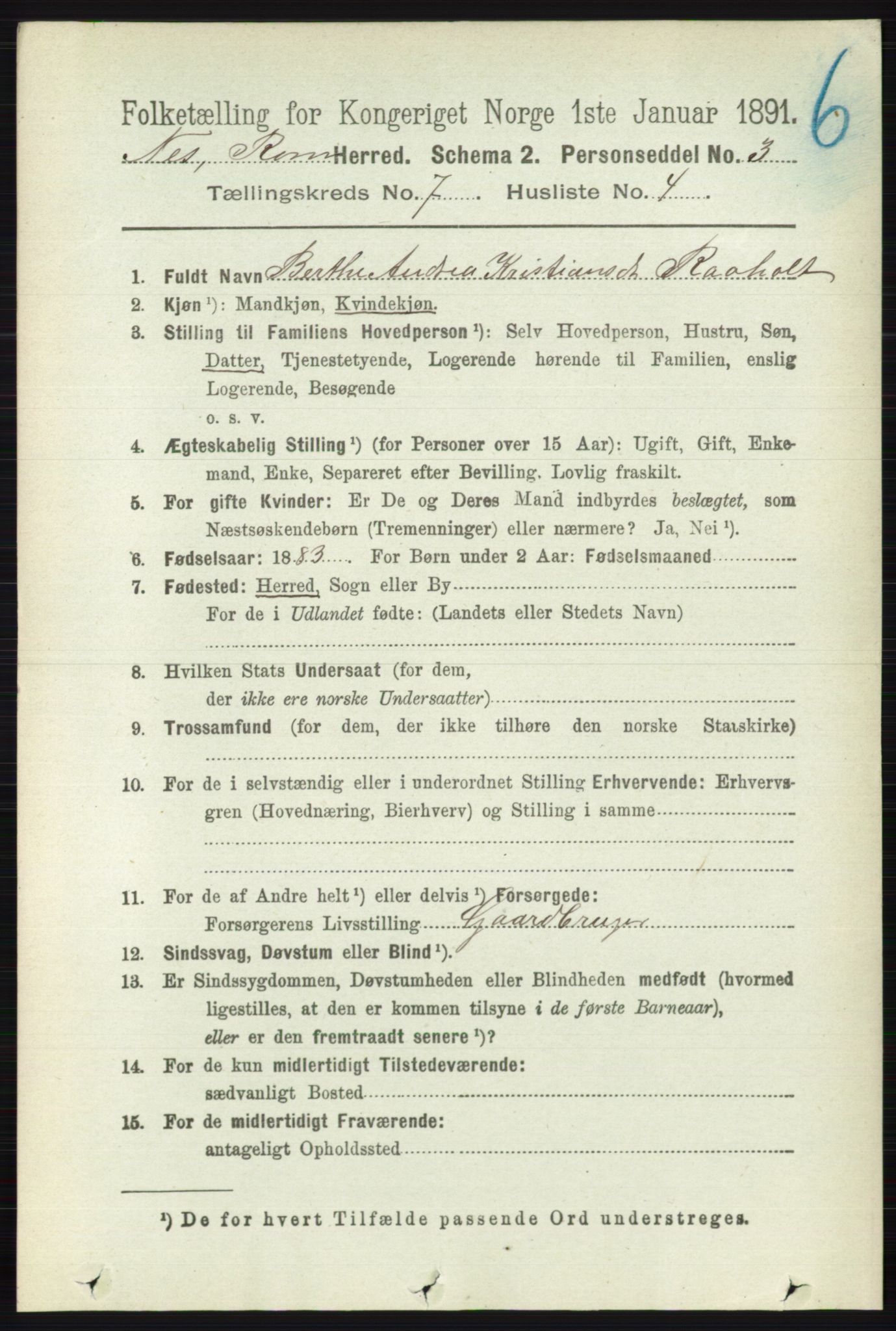 RA, 1891 census for 0236 Nes, 1891, p. 4044