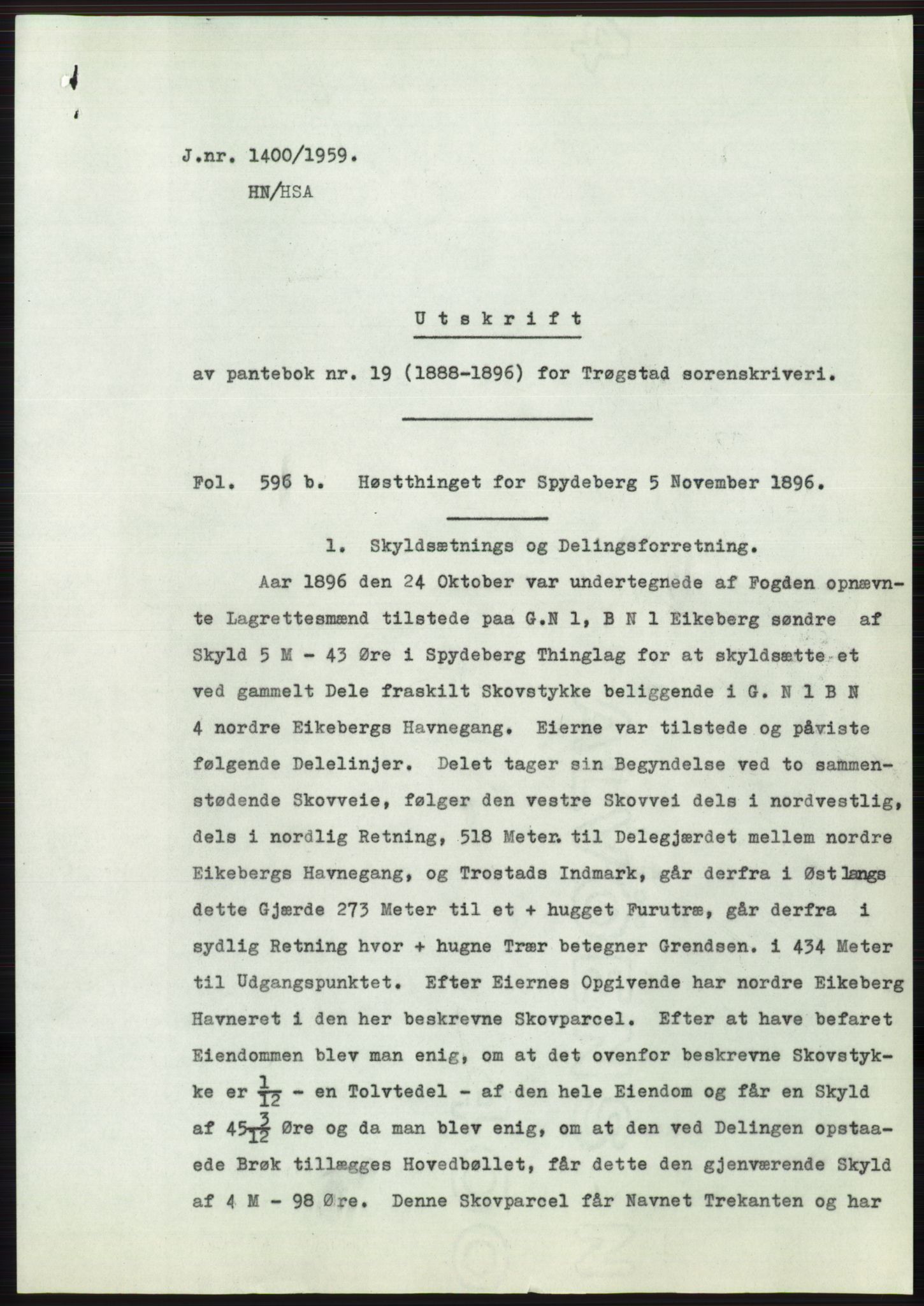 Statsarkivet i Oslo, AV/SAO-A-10621/Z/Zd/L0010: Avskrifter, j.nr 753-1498/1959, 1959, p. 307