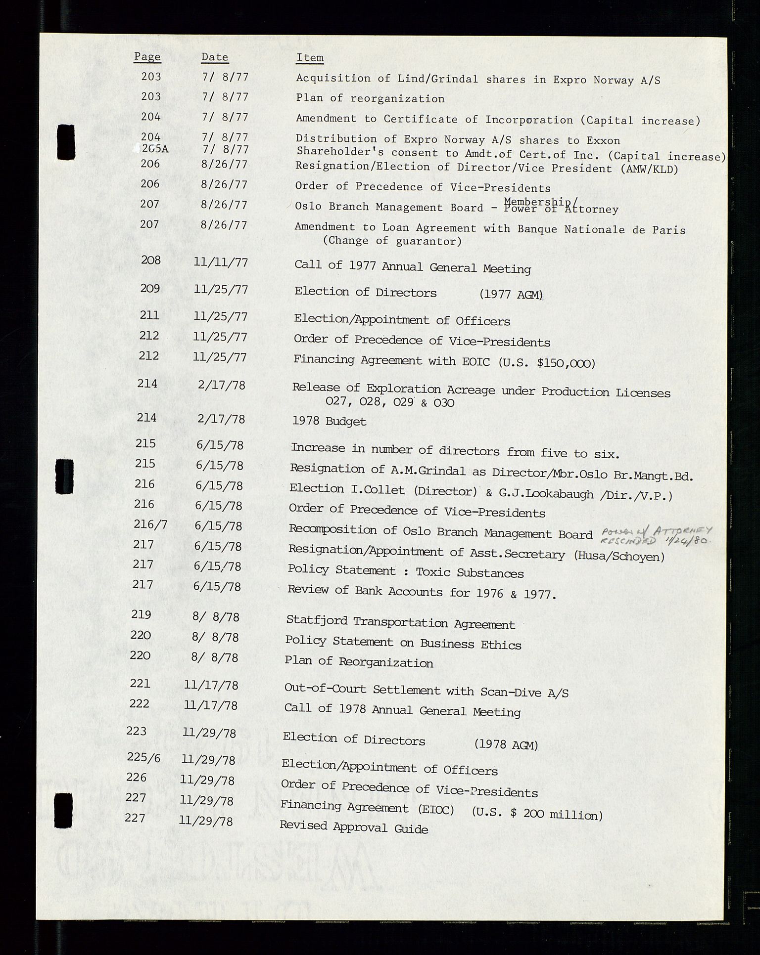 Pa 1512 - Esso Exploration and Production Norway Inc., AV/SAST-A-101917/A/Aa/L0001/0002: Styredokumenter / Corporate records, Board meeting minutes, Agreements, Stocholder meetings, 1975-1979, p. 3