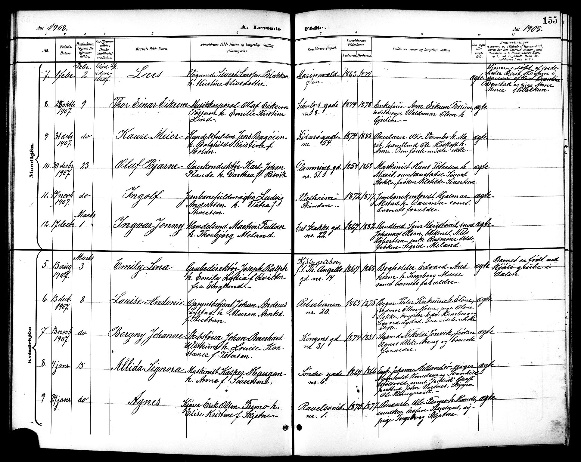 Ministerialprotokoller, klokkerbøker og fødselsregistre - Sør-Trøndelag, SAT/A-1456/601/L0094: Parish register (copy) no. 601C12, 1898-1911, p. 155