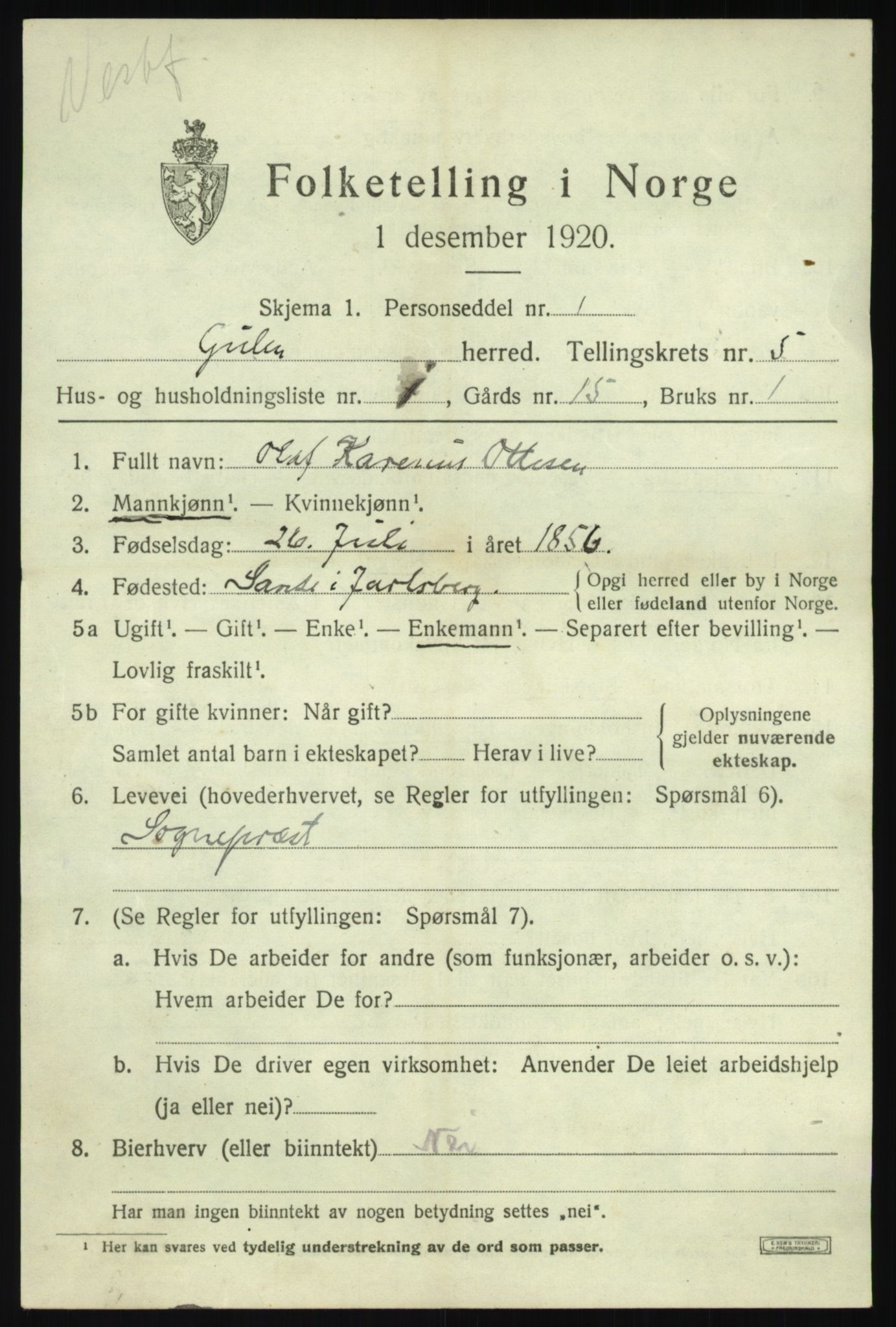 SAB, 1920 census for Gulen, 1920, p. 2095