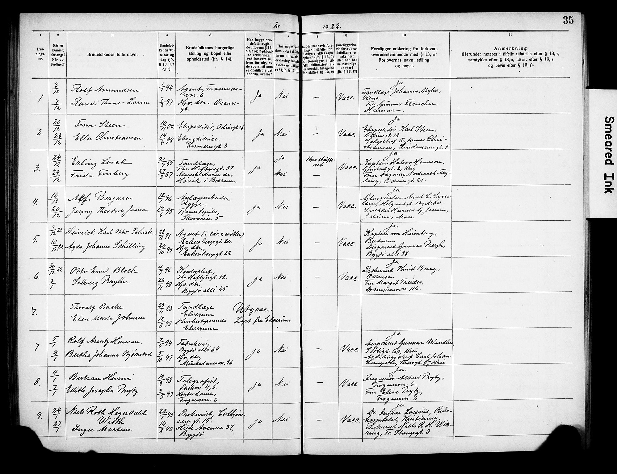 Frogner prestekontor Kirkebøker, SAO/A-10886/H/Ha/L0005: Banns register no. 5, 1919-1927, p. 35