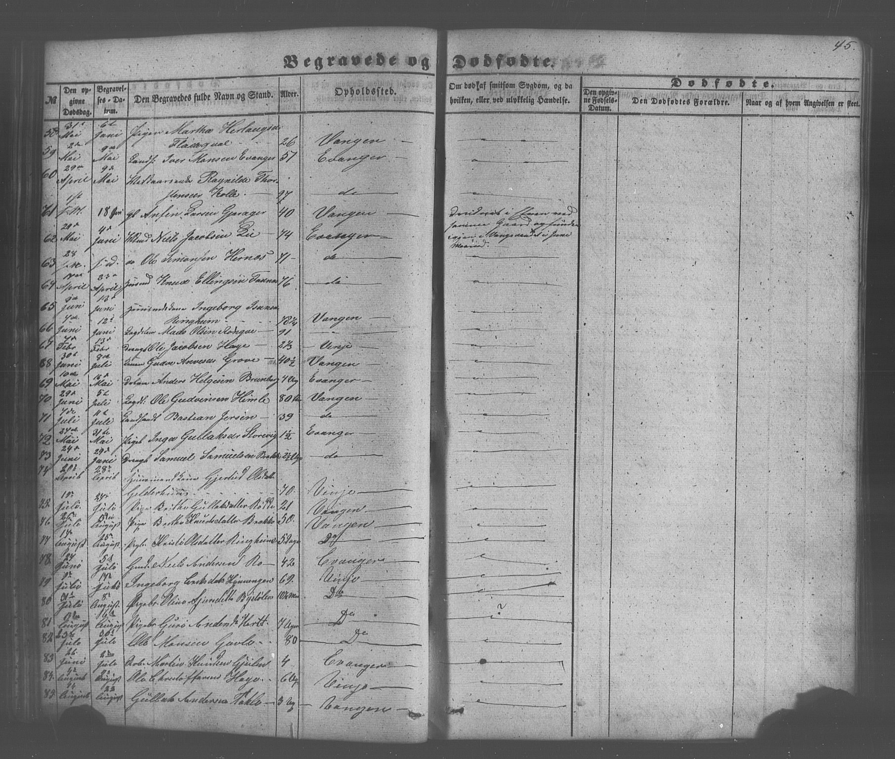 Voss sokneprestembete, SAB/A-79001/H/Haa: Parish register (official) no. A 20, 1855-1886, p. 45