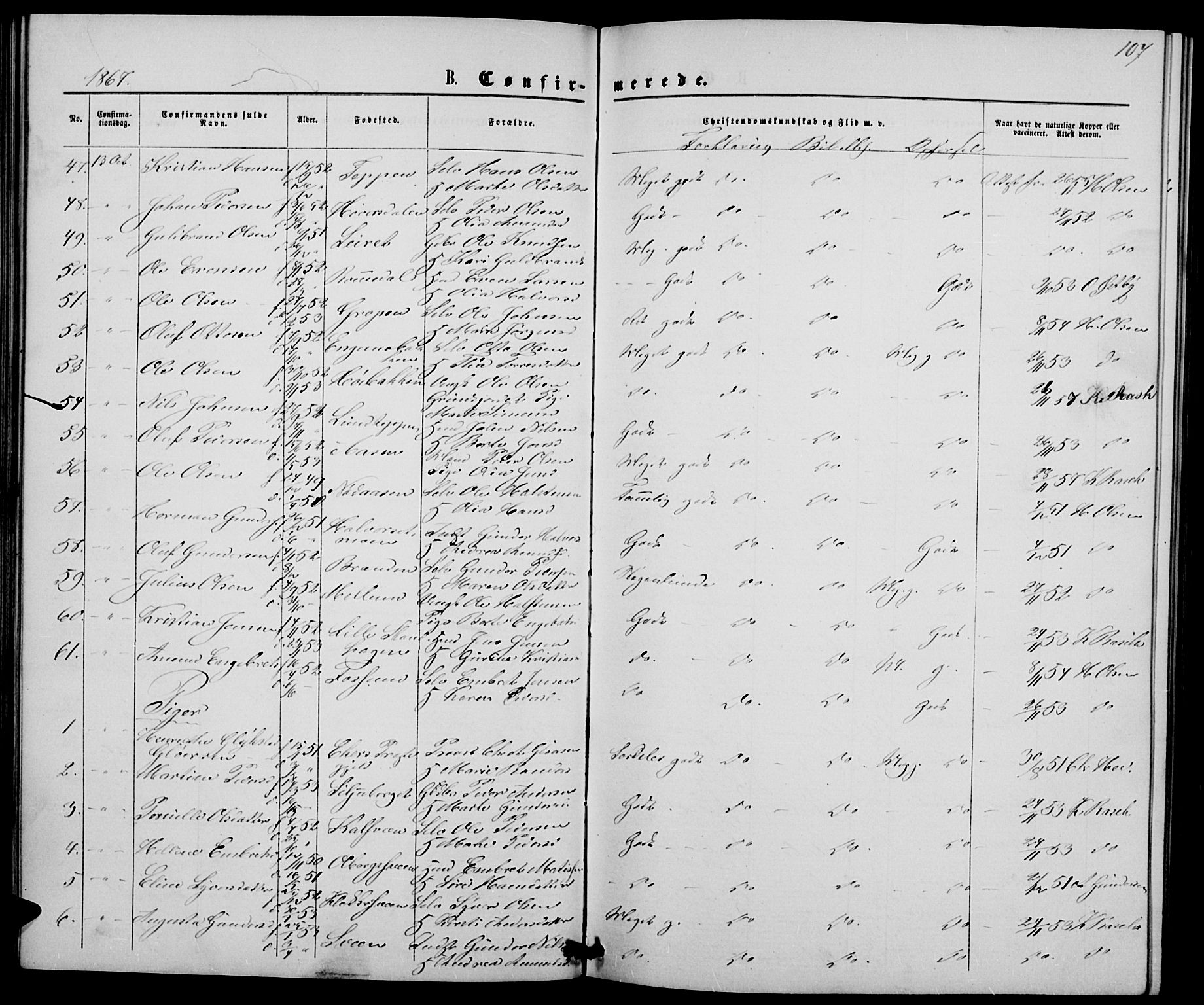 Elverum prestekontor, AV/SAH-PREST-044/H/Ha/Hab/L0004: Parish register (copy) no. 4, 1866-1874, p. 107