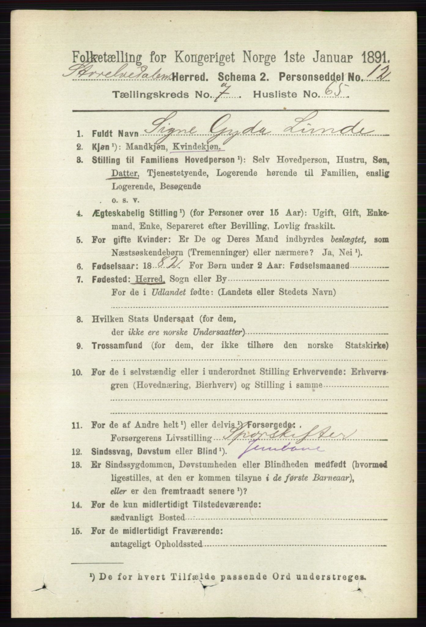 RA, 1891 census for 0430 Stor-Elvdal, 1891, p. 3190