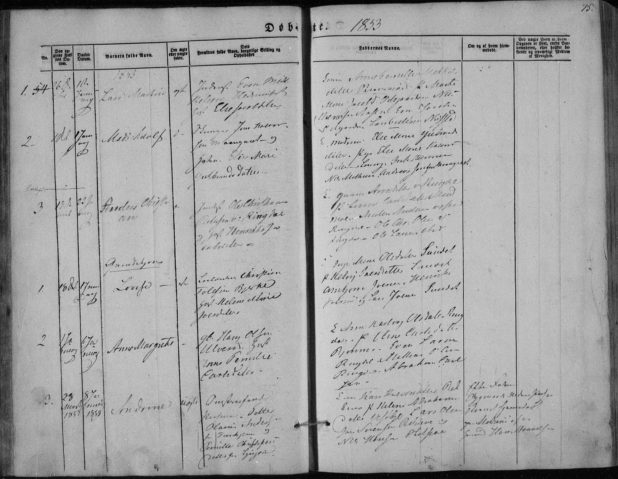 Hedrum kirkebøker, AV/SAKO-A-344/F/Fa/L0006: Parish register (official) no. I 6, 1849-1857, p. 75